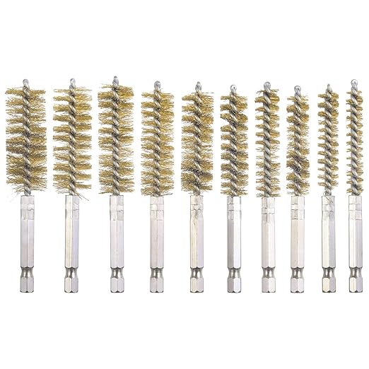 10 Pack Bore Brush for Drill, Brass Bore Brush Drill, Stainless Steel Bore Cleaning Brush Set 1/4 Inch Hex Shank for Power Drill Impact Driver