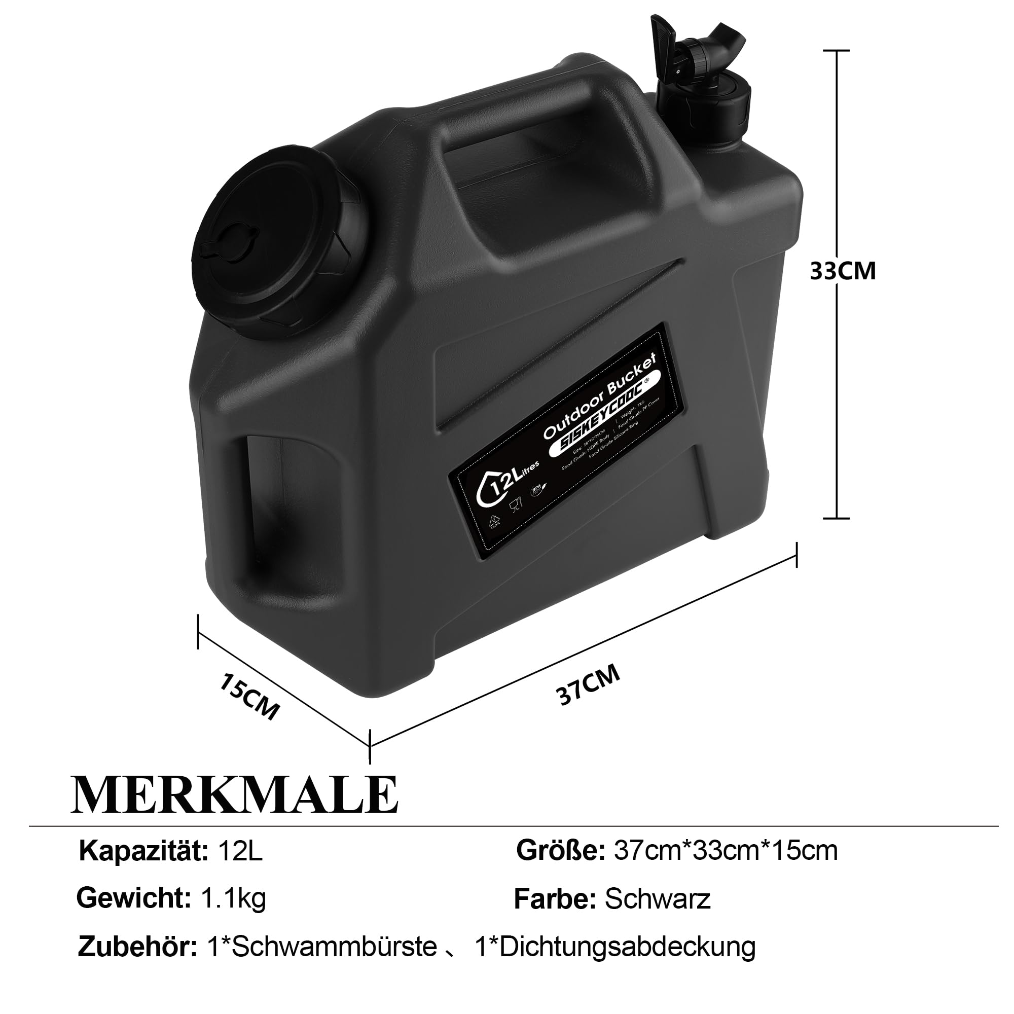 Bidón de agua portátil de 12 litros con grifo, depósito de agua sin BPA, depósito de agua verde, boquilla de agua, depósito de agua multifunción para camping, al aire libre, transporte de