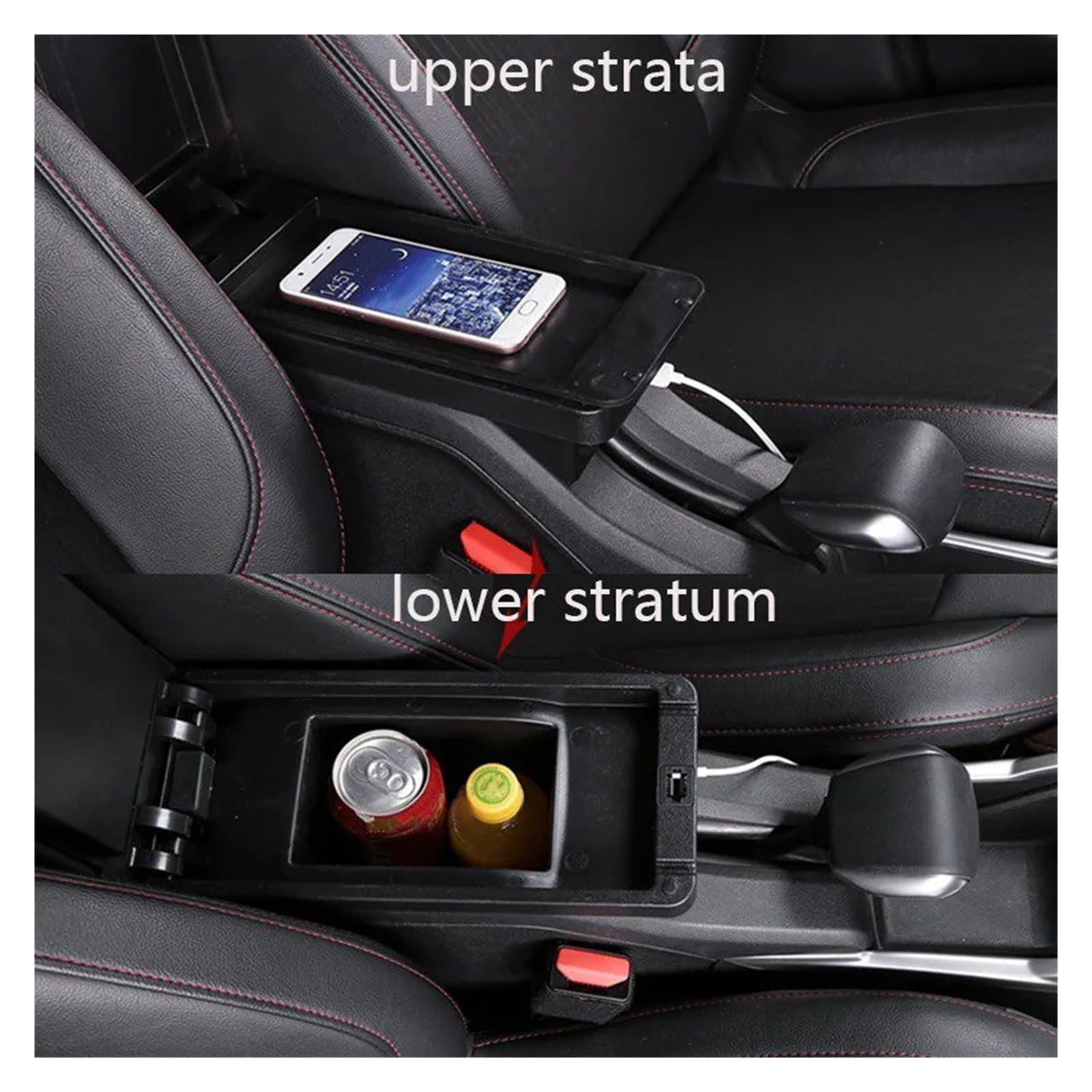per Peugeot 2008 2012-2018 Box Bracciolo per Auto Parti di Adattamento Dettagli Interni Box Portaoggetti Centrale Speciale Bracciolo Braccio USB Bracciolo Box Centro(A Black White Line)