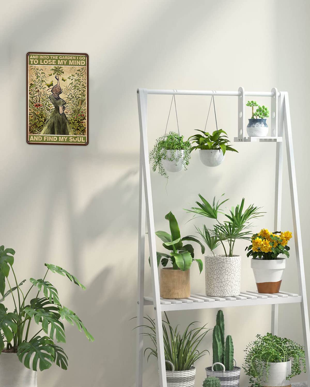Targa da parete rustica in metallo vintage con ragazza hippie 20 x 30 cm – And Into