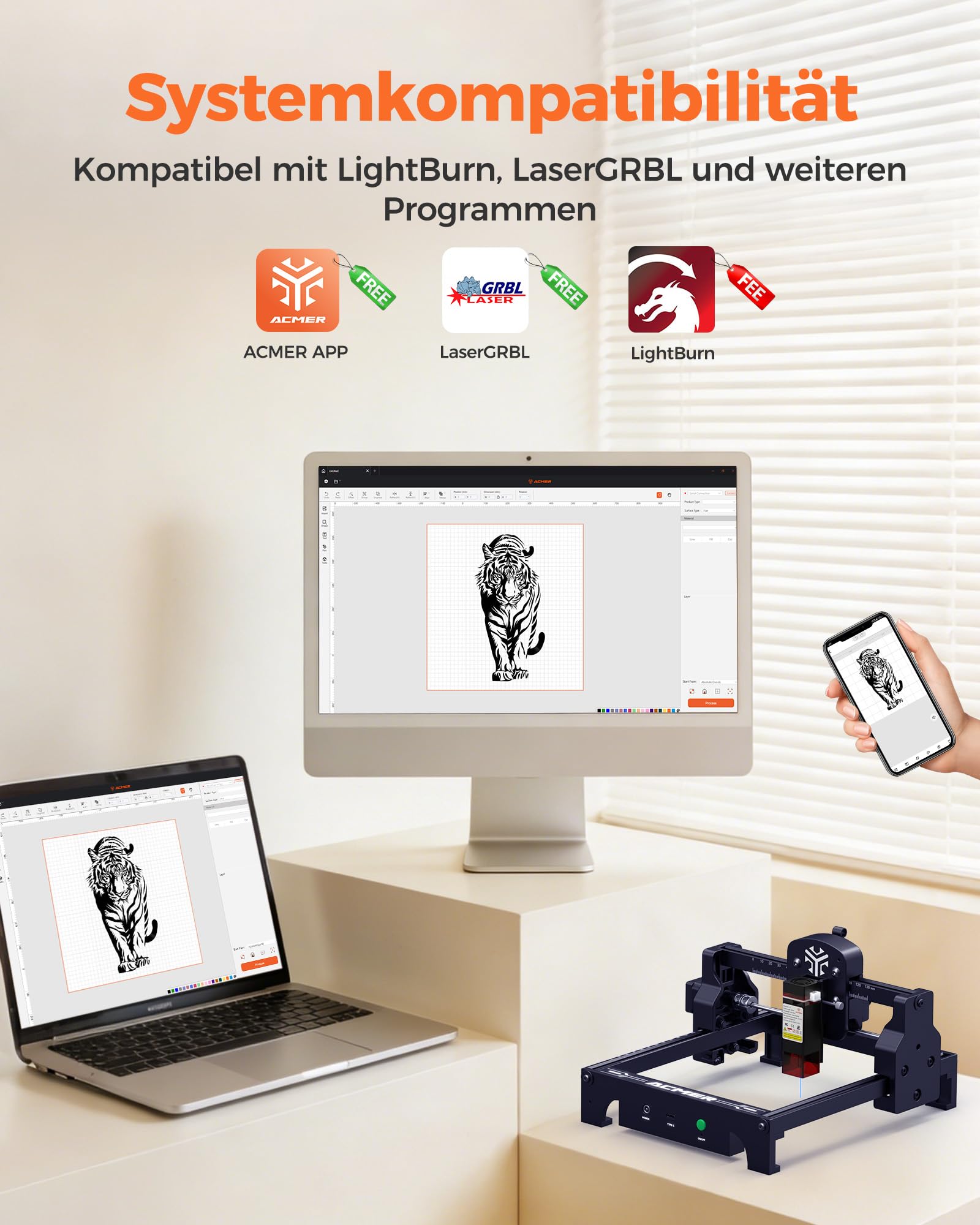 Acmer T1 Laser Graviermaschine 6W, Tragbarer Mini Lasergravierer, 0.01mm HochpräZiser Laserschneider, Arbeitsbereich 130 X 130 mm, Laser Cutter für Holz, Leder, Glas, Metall Sowie Diy-Geschenken