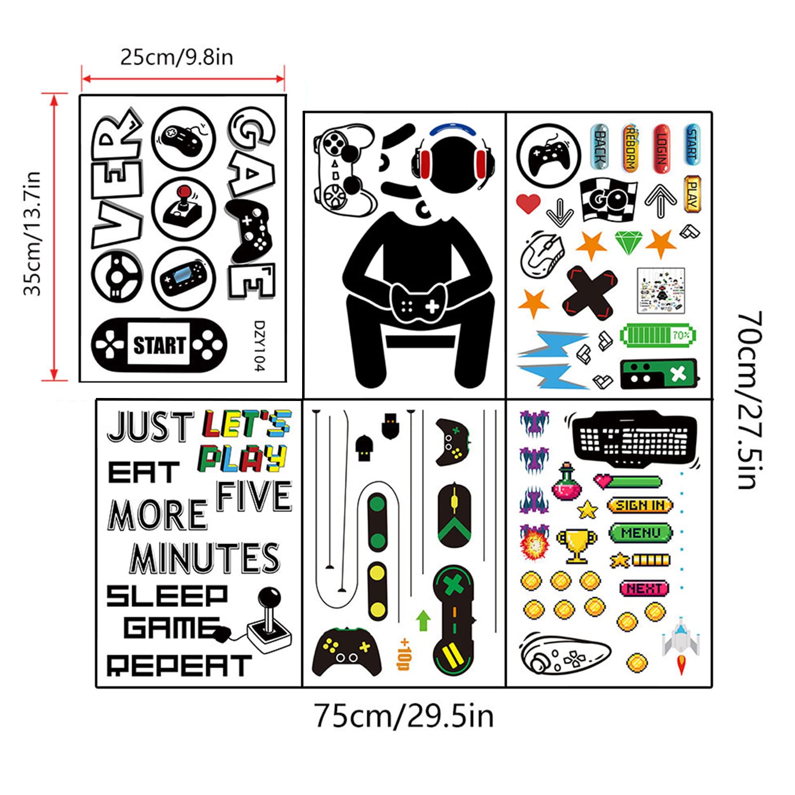 Juego De Pegatinas De Pared, Pegatinas de Pared de Controlador de Jugador Wall Stickers for Kids Decoracion, 13.7 * 9.8in, Décoration DIY pour Salon, Salle de Jeux, Mur, Porte Vitrée