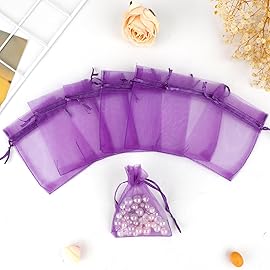 Organza Bags, Purple Organza Bags, 100Pcs, Sheer Organza Bags 3 x 4 inch, Jewelry Gift Bags, Party Favor Bags with Drawstring, Mesh Gift Pouches Mini Candy Bags for Wedding Birthday Party