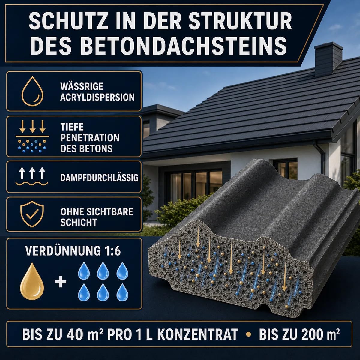 ESANDOL Dachbeschichtung Betonziegel 20 L – bis zu 800 m², wasser- und schmutzabweisend, Witterungsschutz, farblos
