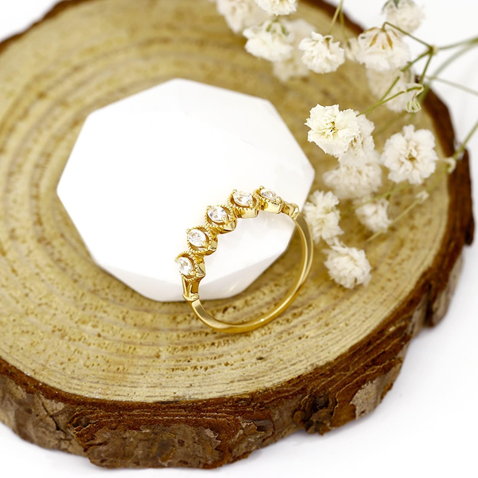 Par de anillos de oro de 9 K/14 K/18 K con topacio marquesa, forma media eternidad