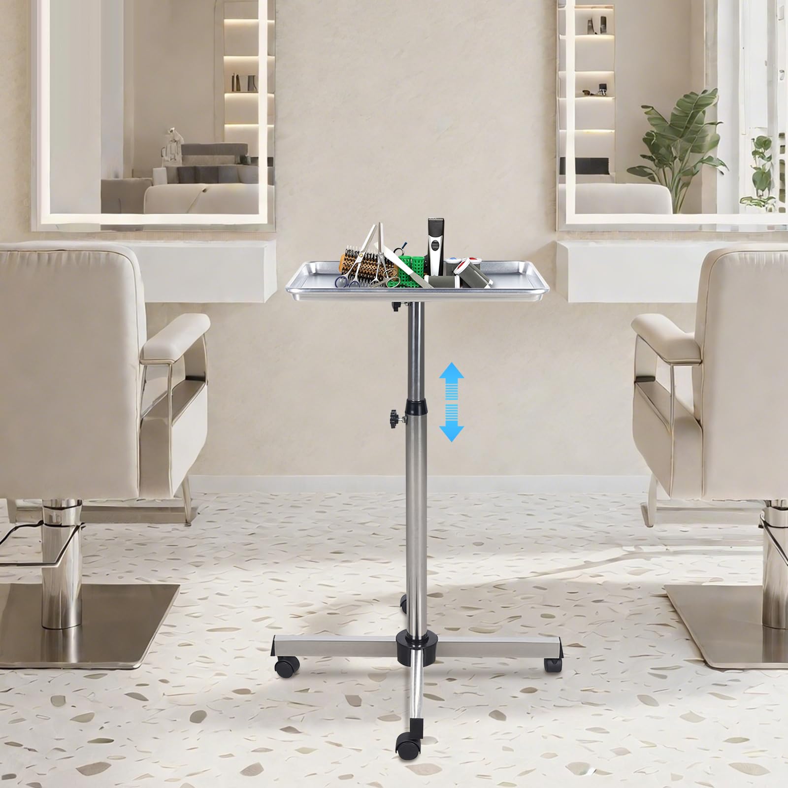 Mobiler Friseurwagen mit höhenverstellbarem Trolley Salonwagen Friseur Beauty Rollwagen Arbeitswagen Aluminium Beistellwagen Werkstattwagen Friseurbedarf Zubehör