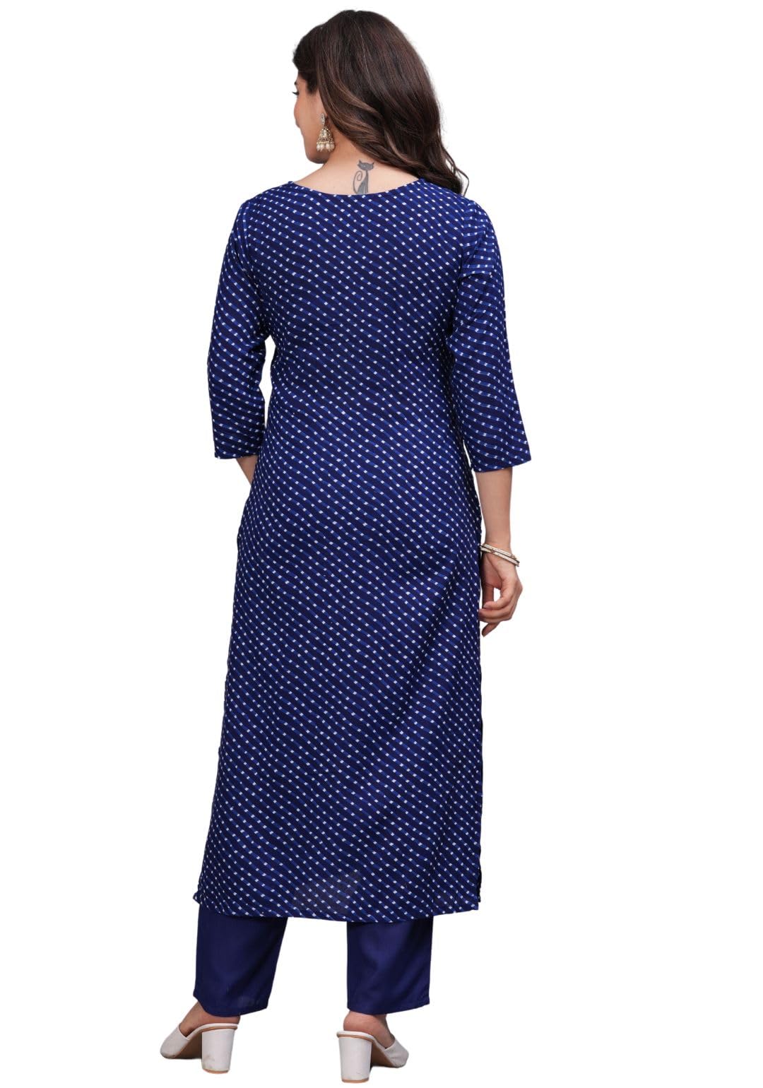 Rytras Women's Embroidered Straight Kurta Set With Palazzo Pants & Dupatta- Ethnic Wear, Blue(Ryt608-New,L)