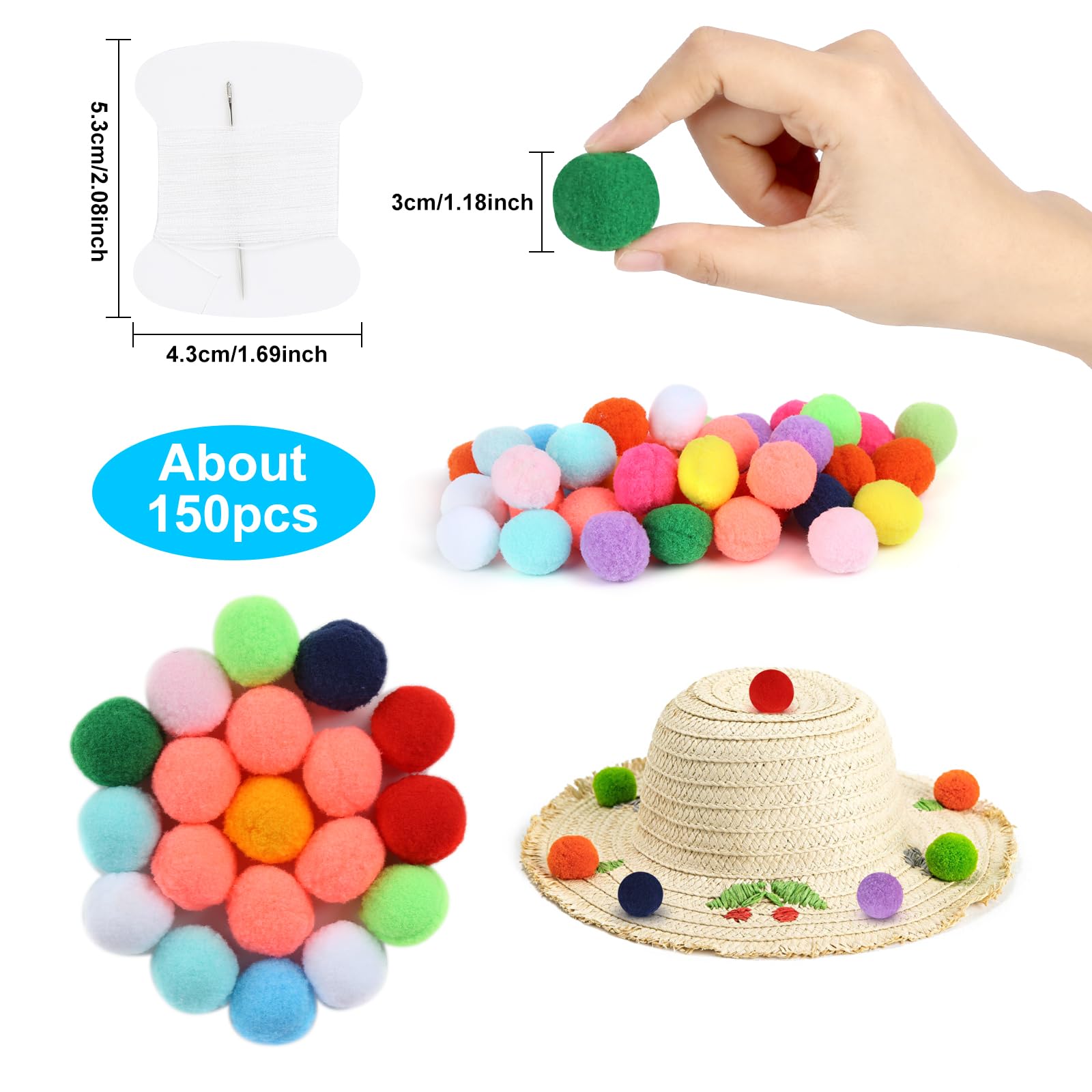 Lot De 125 Pompons Colorés 4 Cm - Pour Bricolage, Décoration Fête, Guirlandes, Activités Enfants
