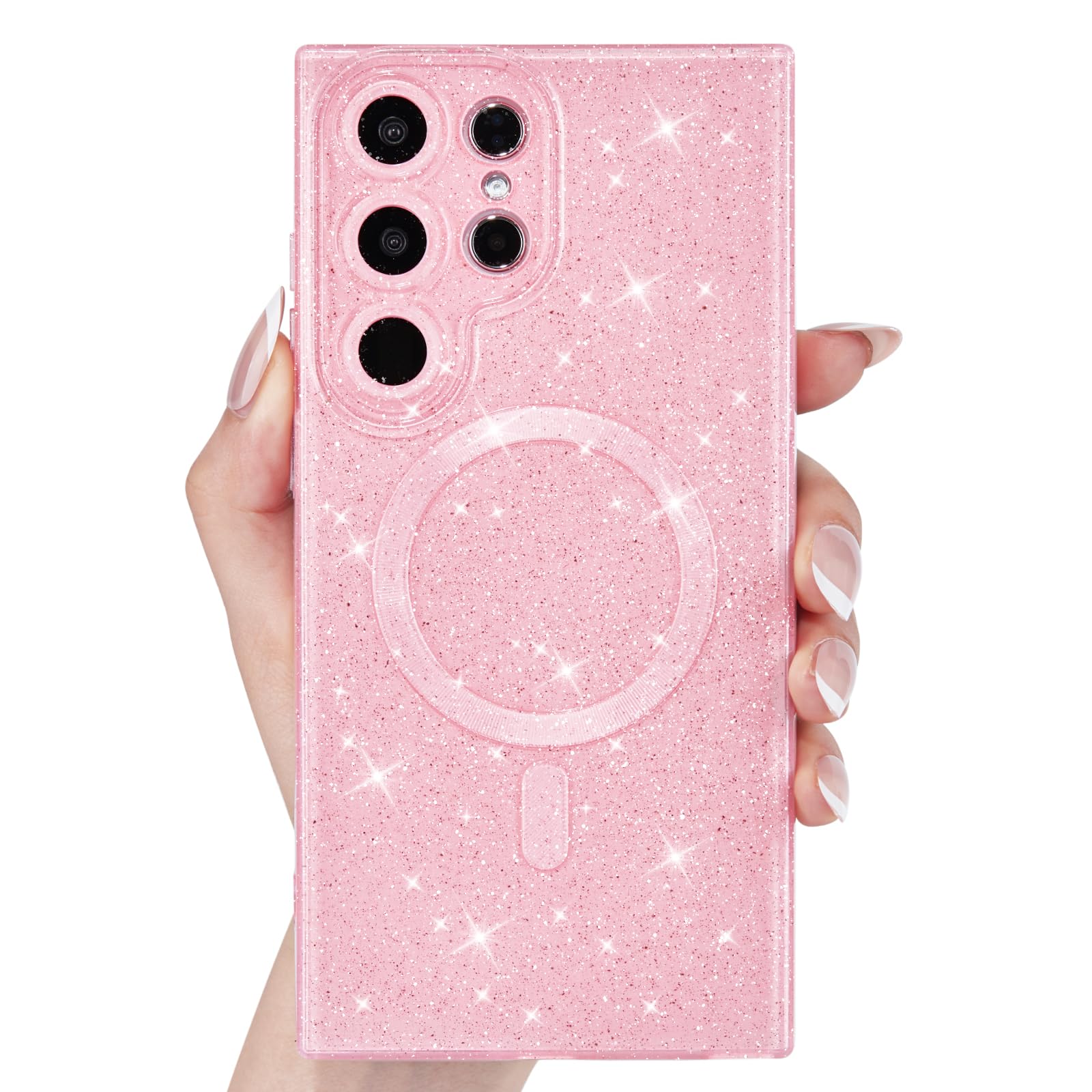 Svanove Glitter Case for Samsung Galaxy S25 Ultra Phone Case Magnetic Compatible with Magsafe Cute, Sparkle Bling Shiny Sparkly Girly Aesthetic Hard