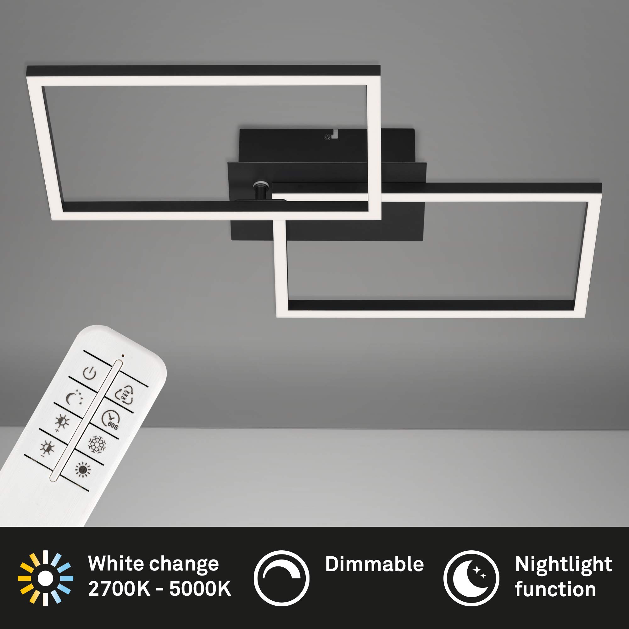 Briloner Lampa Sufitowa LED z Pilotem | Ściemniana | Regulacja Barwy Światła 3000–4000K | Nowoczesny Design | Do Salonu, Sypialni, Kuchni | 50x38,8x7,8 cm