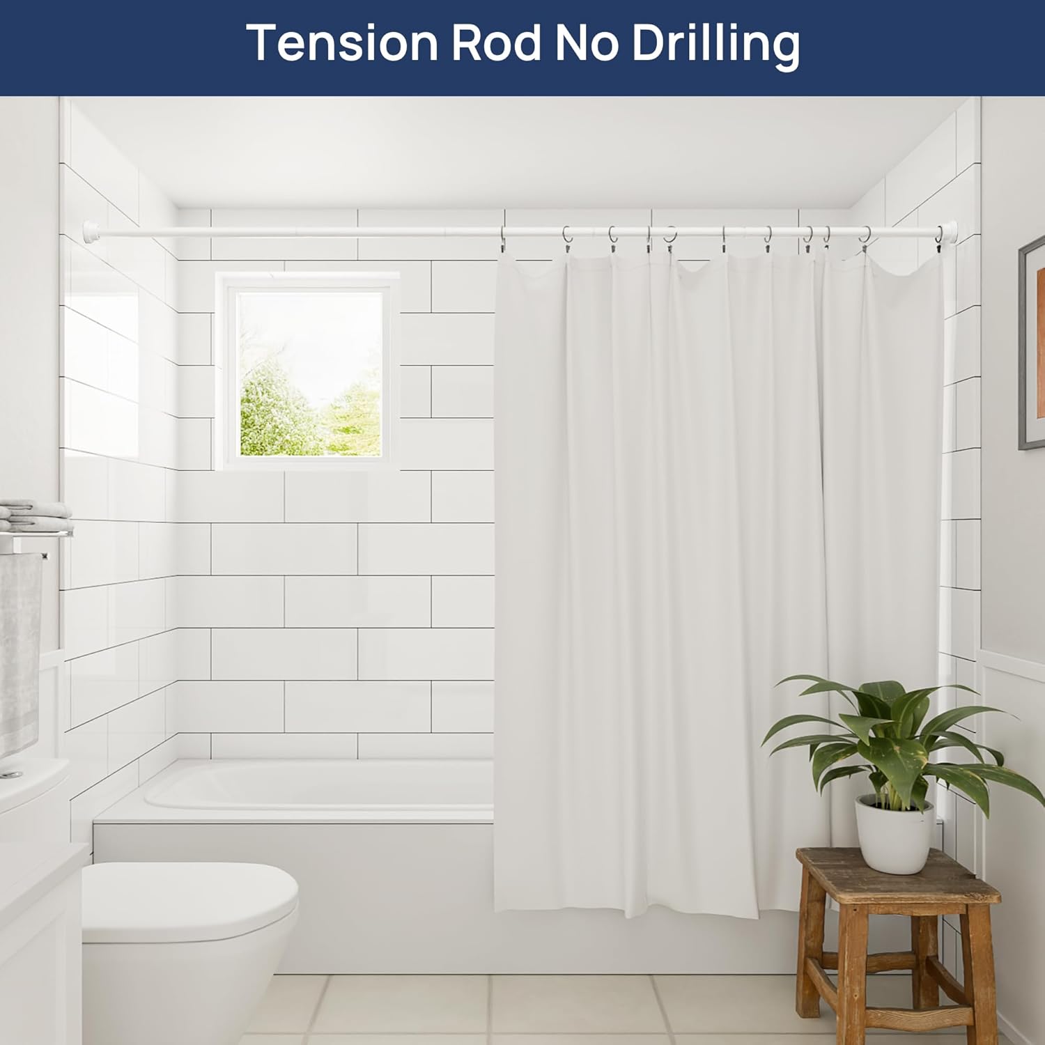 ENJOYBASICS 2 Pack Adjustable Spring Tension Curtain Rods 32 to 78 Inches, Stainless Steel White Shower Rod No Drilling for Window, Bathroom, Closet, Room Divider, 7/8" Diameter