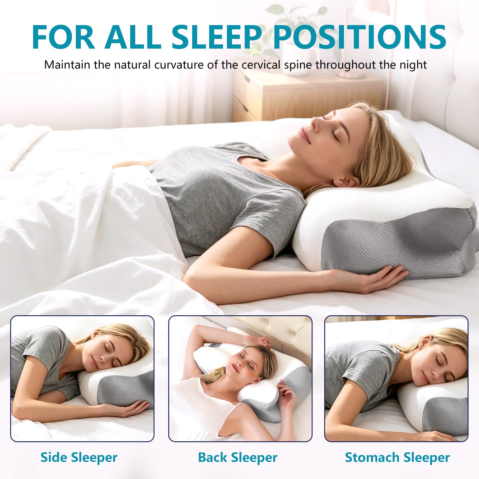 Cuscino Cervicale per Dormire, 2 in 1 Cuscino Ergonomico in Memory Foam