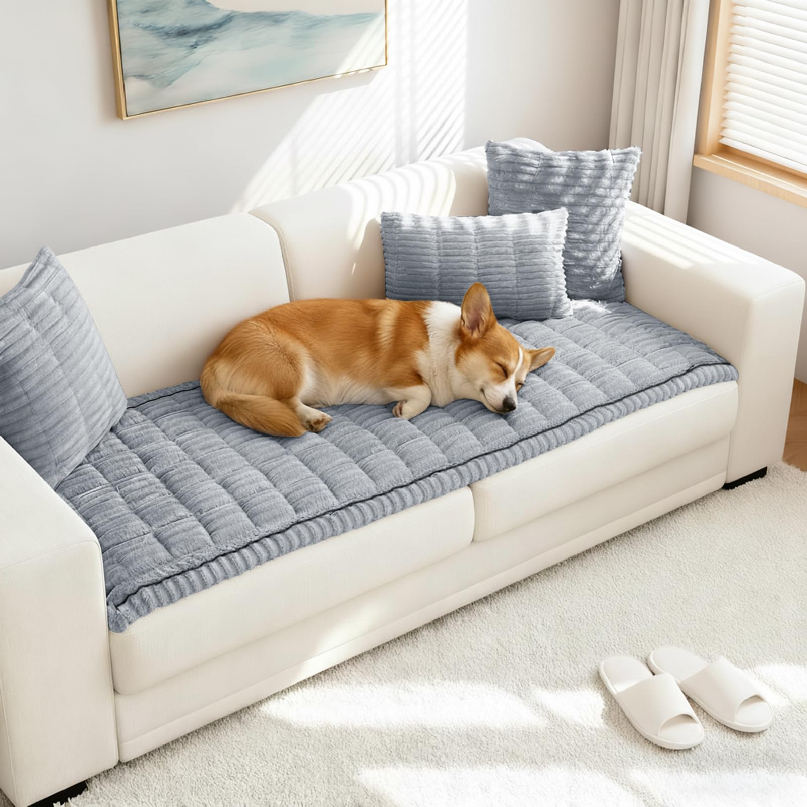 LUSCHEER Thick Sofa Covers 1 2 3 Seater, Soft Corduroy Universal Non-Slip Corner Couch Cover L Shape Sectional Seat Sofa Slipcovers Furniture Protector for Living Room (Light Grey, 70x150cm)