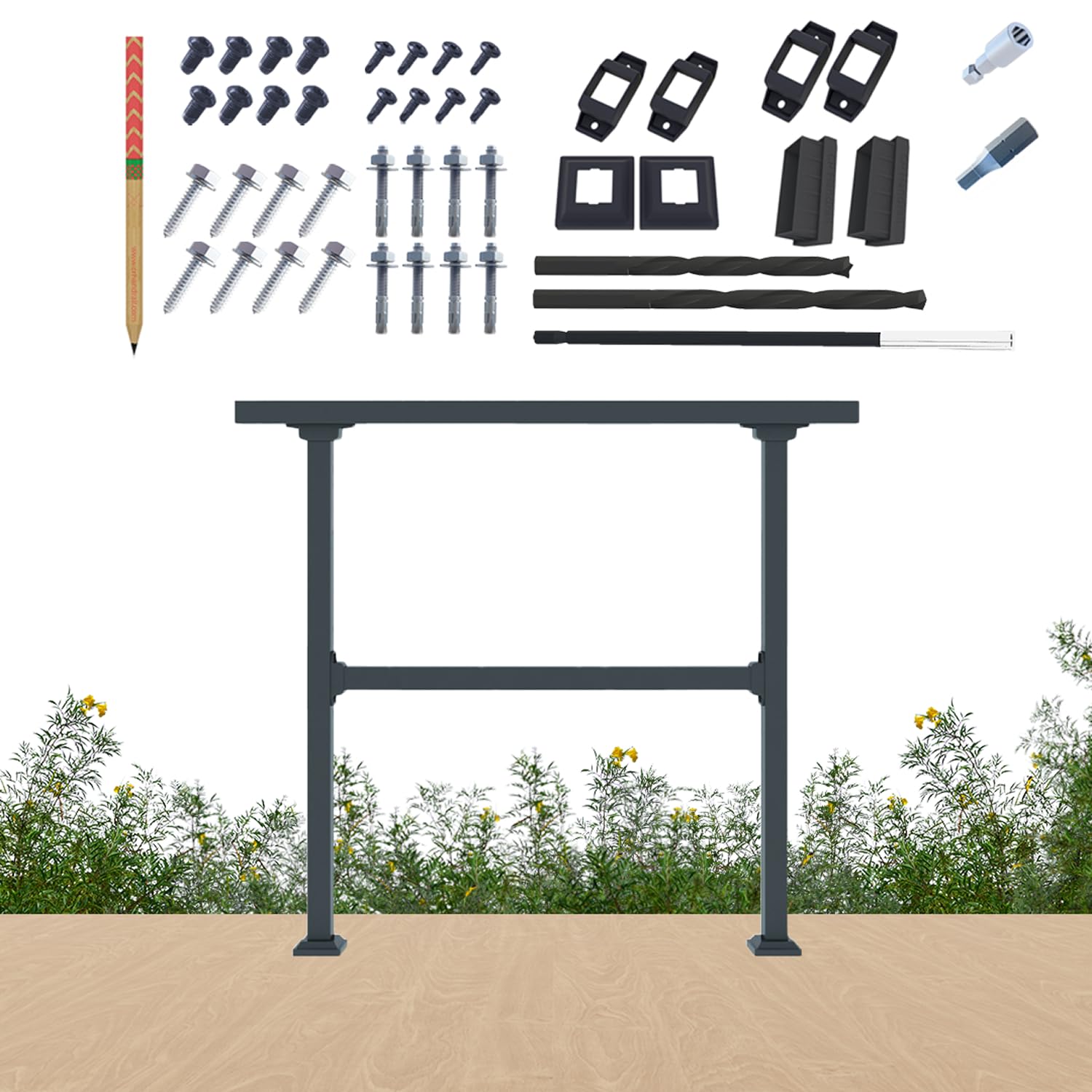 CR Fence & Rail Horizontal Metal Deck Railing, 4ft Wide Residential Handrail for Flat Surfaces, Simple Flat Railing, Black Straight Railing for Decks & Patio Railing, Horizontal Handrail 36inch Tall 4'Wide - 36"Tall Flat Rail