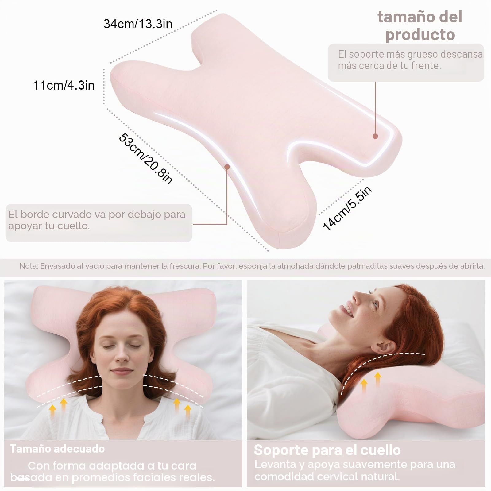vocheer Almohada antiarrugas, almohadas de belleza ajustables que proporcionan apoyo para el cuello y alivio del dolor, almohada alternativa de plumón agradable a la piel, diseño ergonómico de
