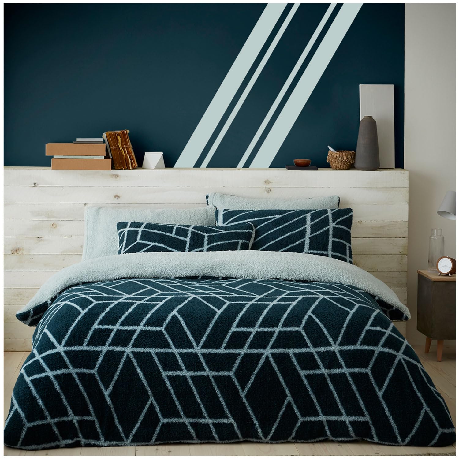 GC GAVENO CAVAILIA Teddy Fleece Duvet Cover Single with Pillowcase - Snuggle Warm Bedding Set - Cosy Bed Linen - Green
