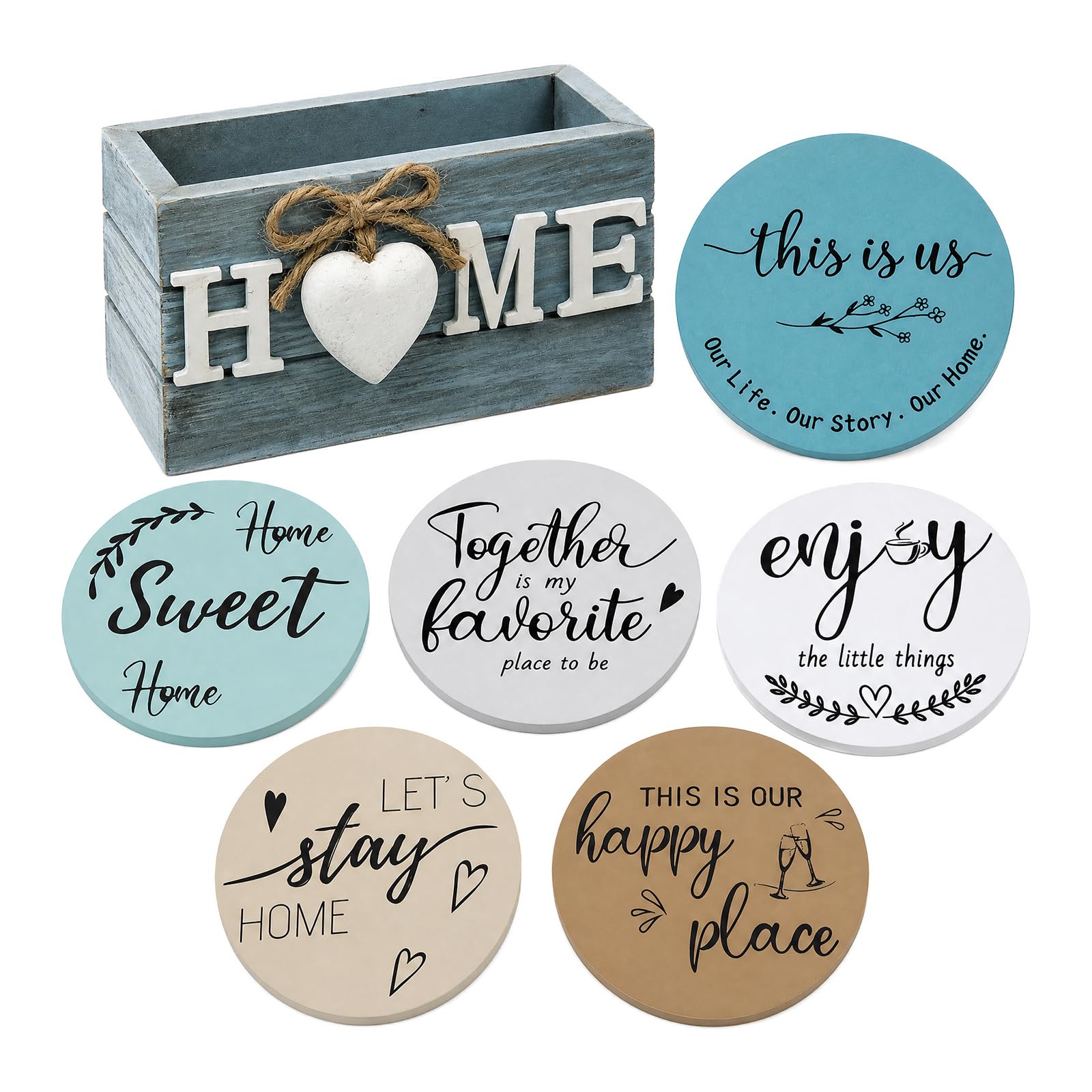 6 Pcs Wooden Coasters Set, Drink Coasters