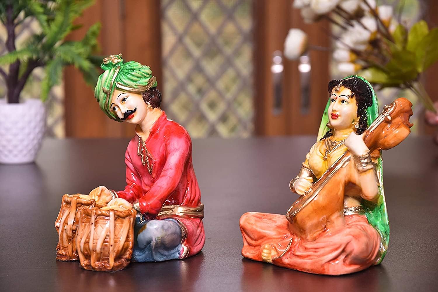 Furnisfox Rajasthani Couple Cultural Statue SHOWPIECE For Home Decor |SHOWPIECE |Decoration Items Material- Resin And Marble - Size- 14X8.X16.5Cm,Red