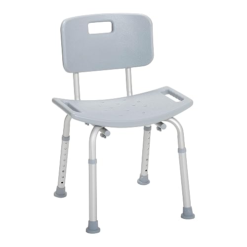 Drive Medical Shower Chair with Back and Suction Feet, Gray | Adjustable Bathroom Bench Features Contoured Seat and Suction Feet for Lightweight, Durable Bathing Support