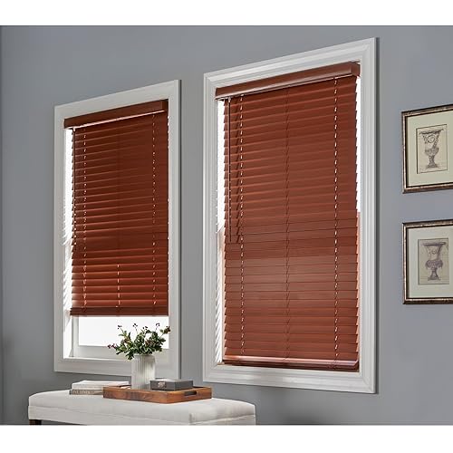 BrylaneHome 2" Faux Wood Cordless Blinds - 23" W 64" L, Mahogany