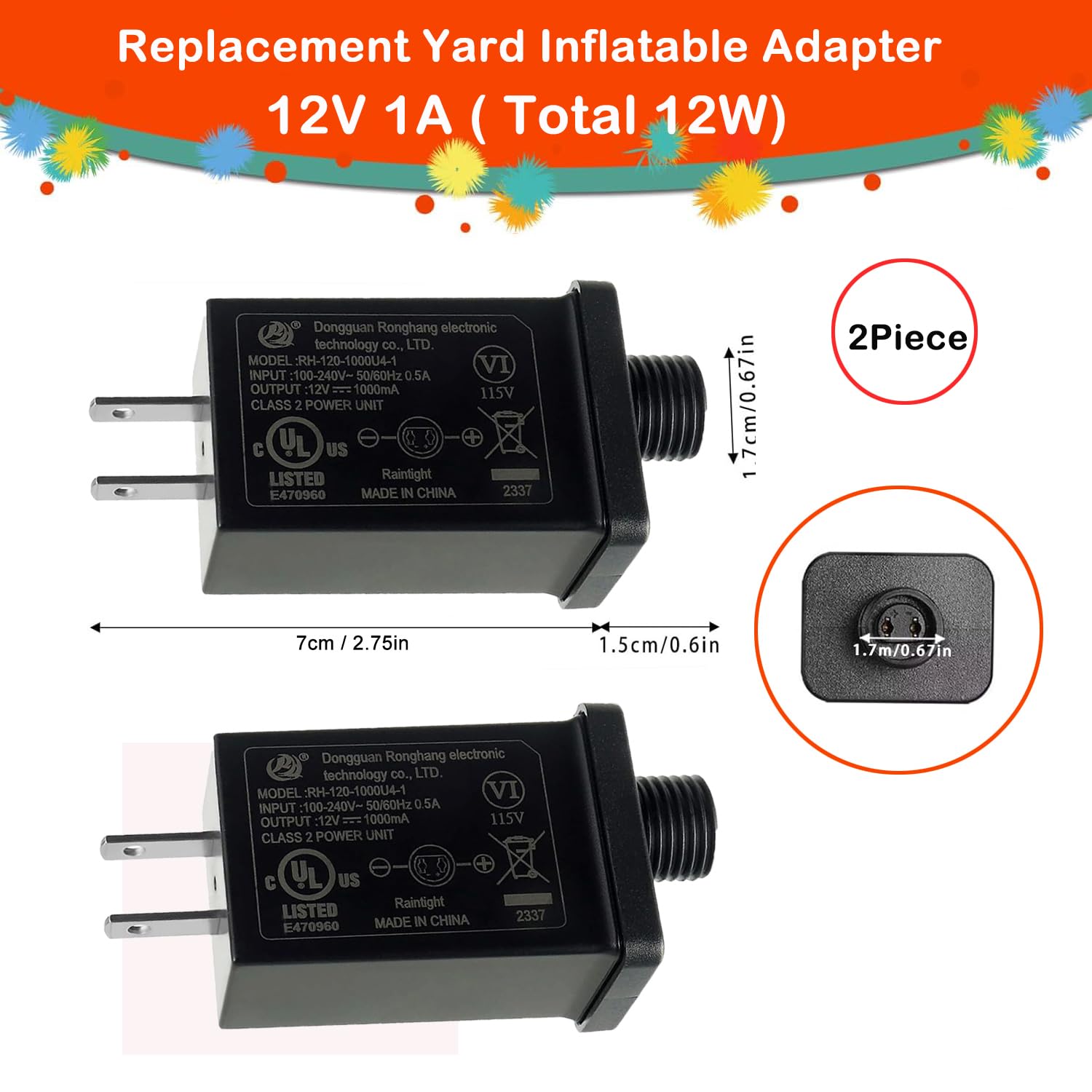 Snapklik.com : 2Pack Replacement Yard Inflatable Adapter 12V 1A Class 2 ...
