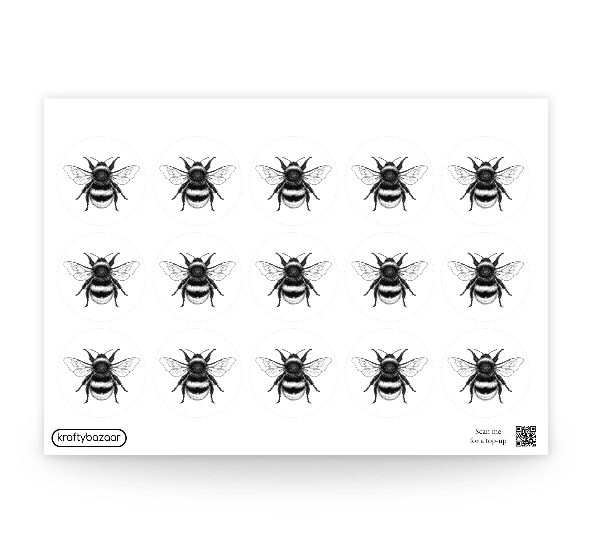 Bumble Bee Paper Labels, 37mm Self-Adhesive Stickers, Multipack Stationery Craft Decor Labels (White Paper Labels, Pack of 180 Labels)
