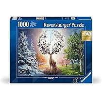 Ravensburger Puzzle 1000 Pezzi, 50° Anniversario: Il Cervo Magico e le Quattro Stagioni – Puzzle Adulti +14 anni, 70 x 50 cm, Puzzle per Adulti, Collezione Meravigliosa Illustrazione, Idee Regalo