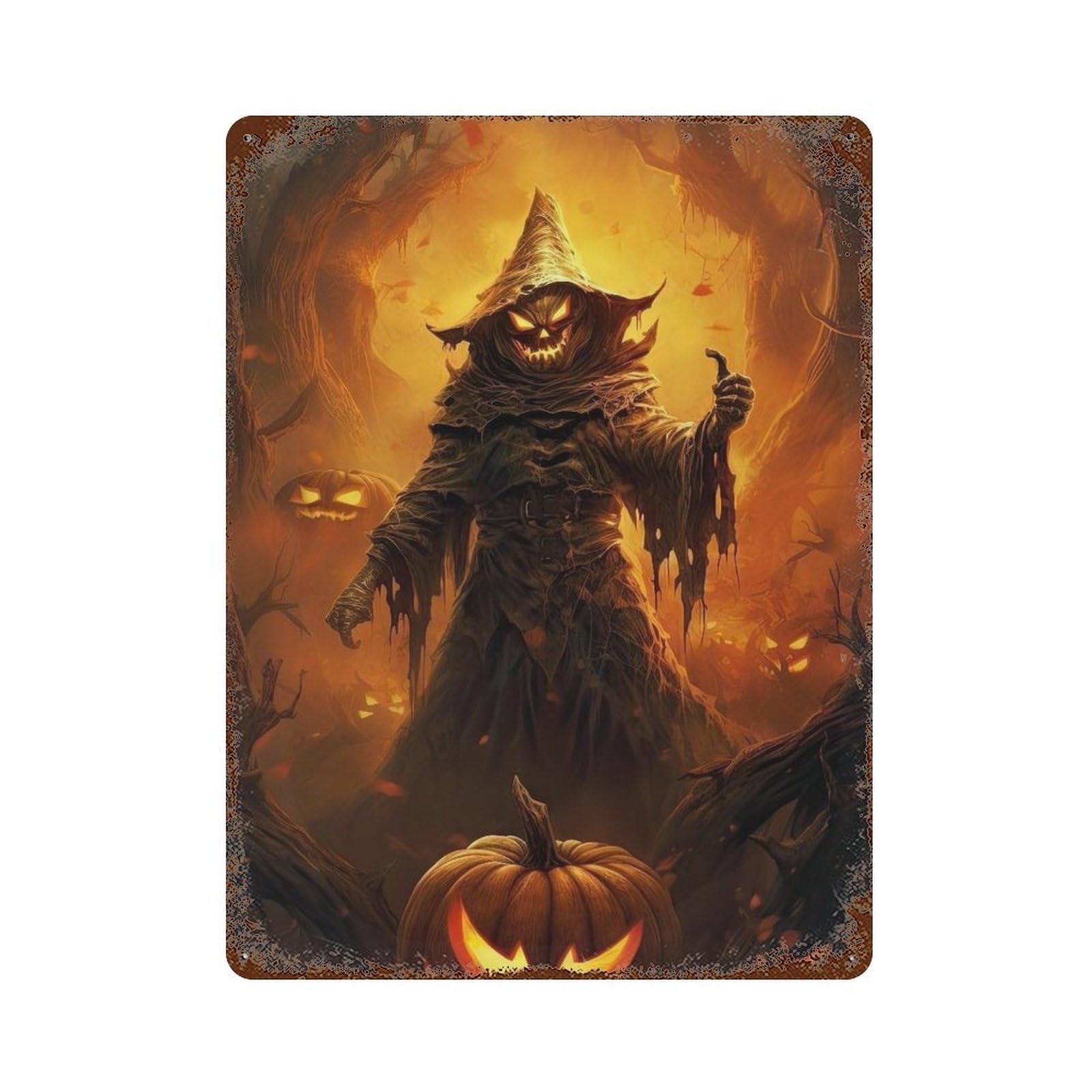 Halloween Pumpkin Witch Retro Metal Sign 15.7"x11.8", Decorative Metal Wall Art for Garage, Bar And Workshop Decor