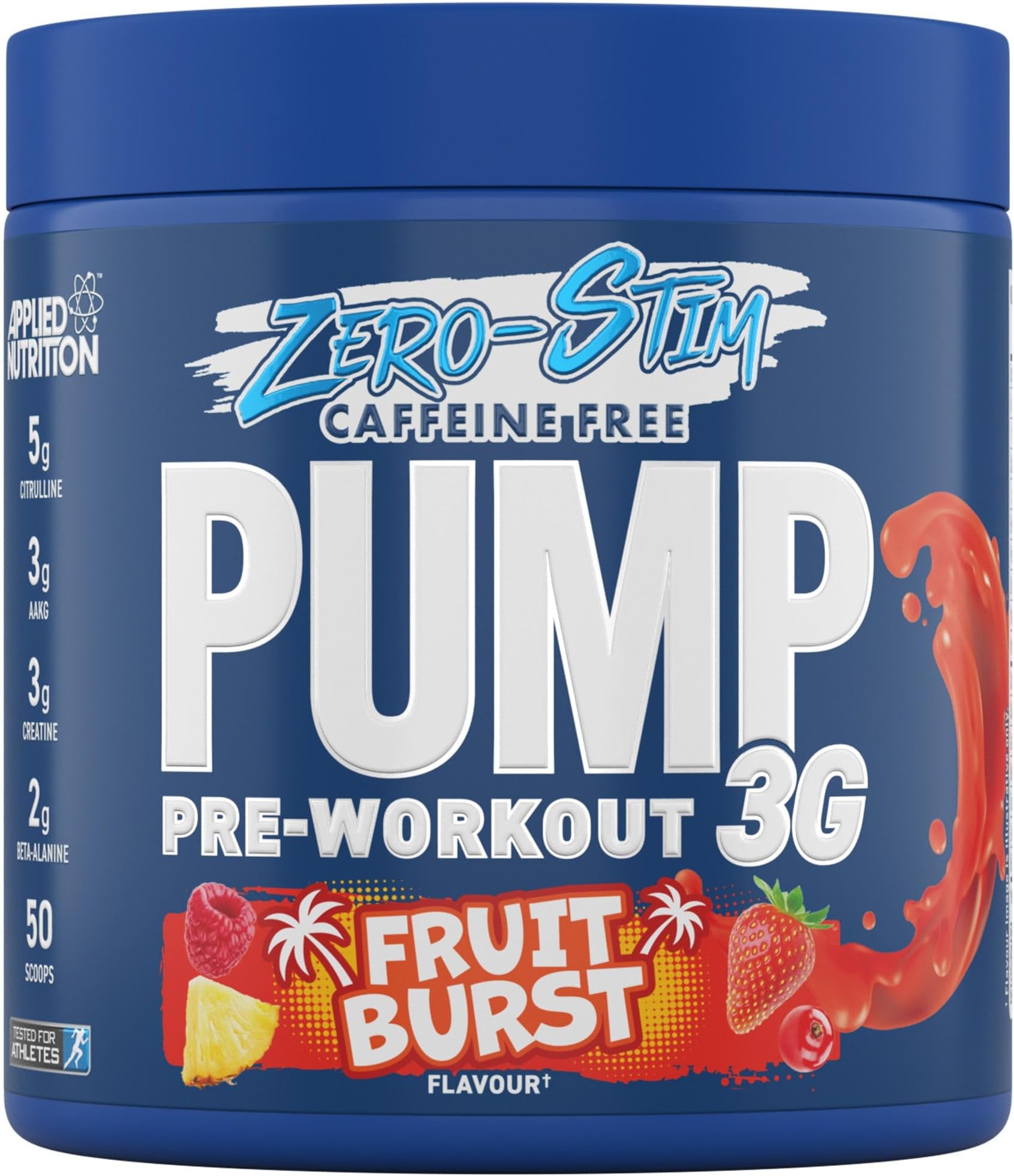 Applied Nutrition Pump Zero Pre Workout - Zero Stim, Caffeine Free, Energy & Performance (375g - 25 Servings) (Fruit Burst)