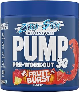 Applied Nutrition Pump Zero Pre Workout - Zero Stim, Caffeine Free, Energy & Performance (375g - 25 Servings) (Fruit Burst)
