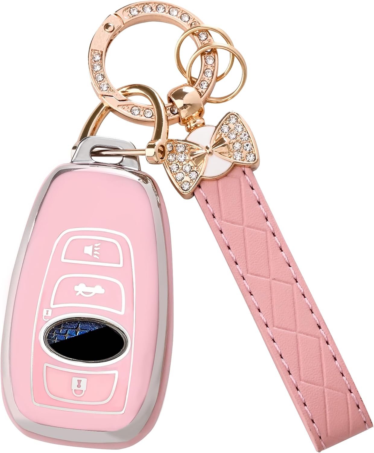 TECARATE for Subaru Key Fob Cover - Soft TPU Key case fit for Impreza Legacy BRZ Outback Ascent Crosstrek Forester BRZ WRX Sti 4 Buttons Smart Key(Pink)