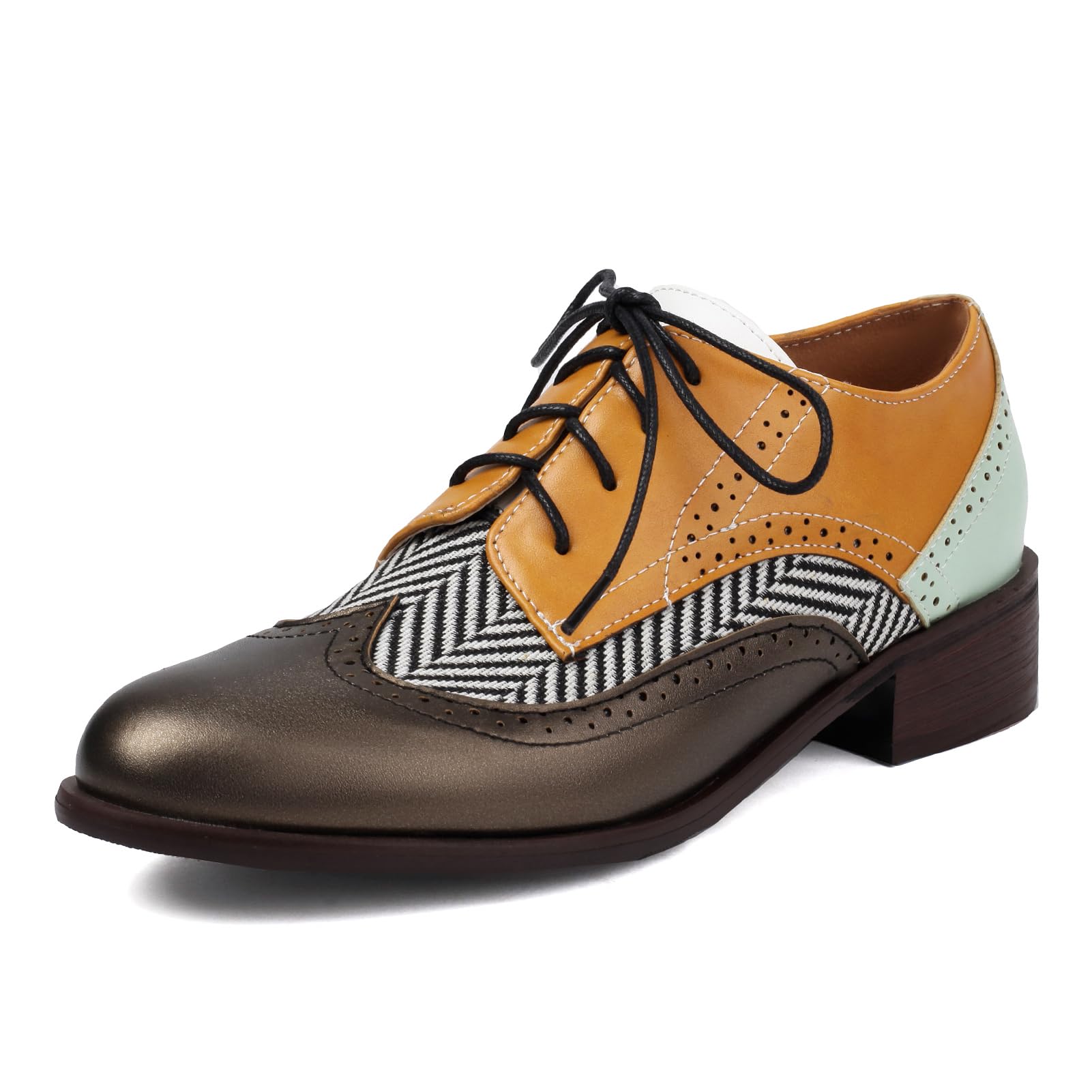 Roimaash Leisure Oxford Shoes Women Two Tone Wingtip Brogue Shoes