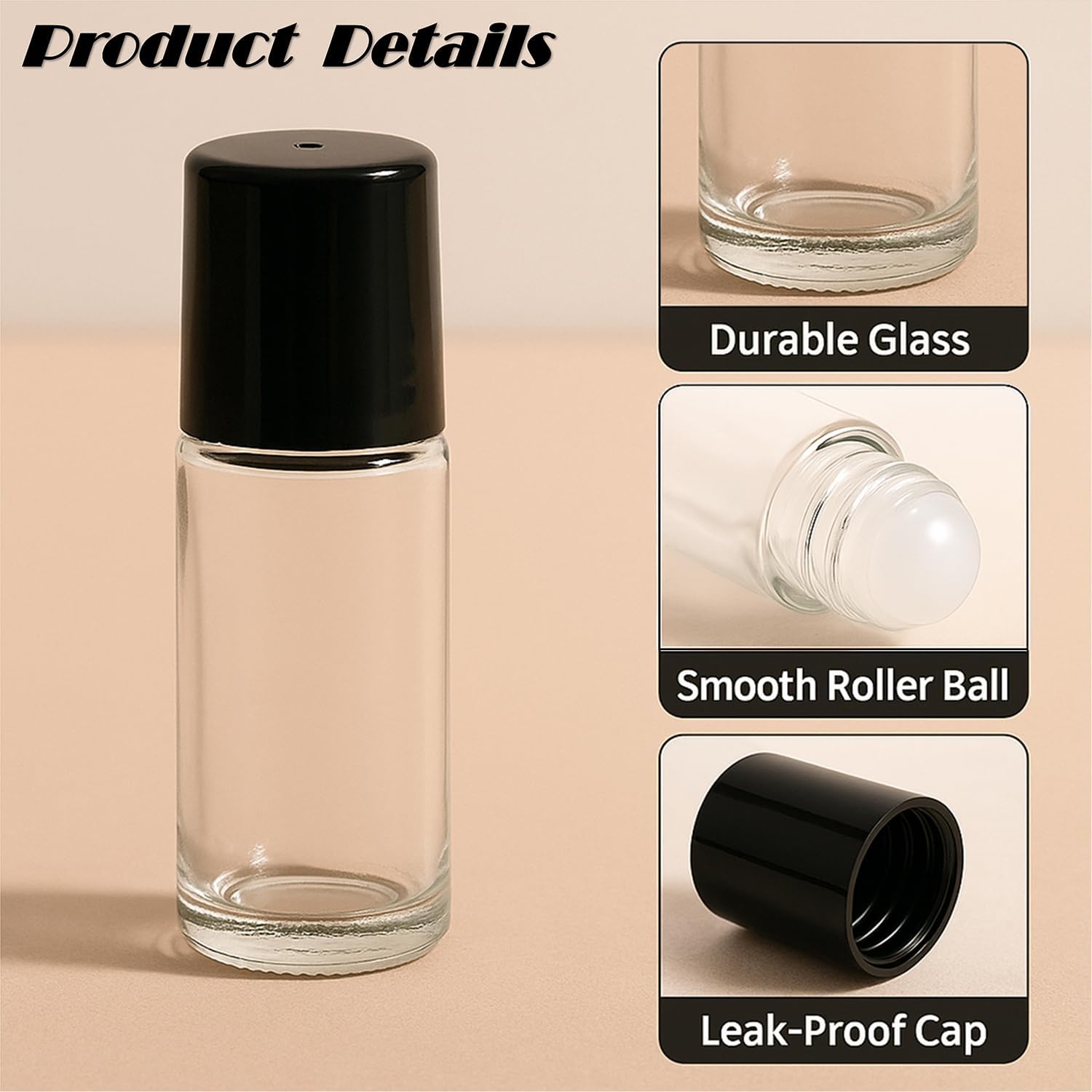 6Packs 30ml Glass Roller Bottle for Essential Oils Clear Refillable Roll On Bottles with Black Cap Empty Aromatherapy Rollerball Containers for Perfume, Fragrance, Massage Oils, DIY Skincare
