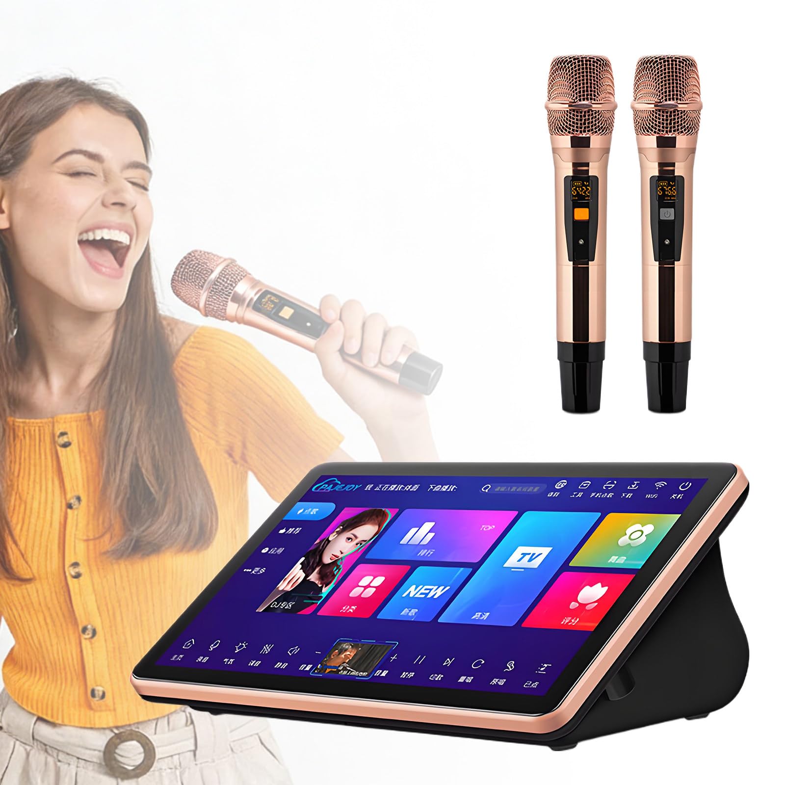 Chiński system karaoke z mikrofonem bezprzewodowym, 18,5-calowy pojemnościowy ekran dotykowy, odtwarzanie online, aplikacja i sterowanie głosowe A-500G