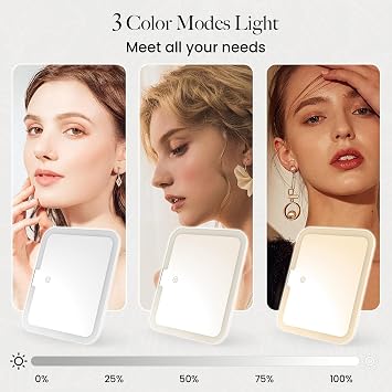 Travel Makeup Bag with LED Mirror Vanity Case Modes Adjustable Dividers Makeup Case for Women Travel Makeup Organiser Bag for Brushes Jewelry Toiletries (Black)