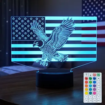 American Flag Eagle Night Light with 16 Colors and Remote Control