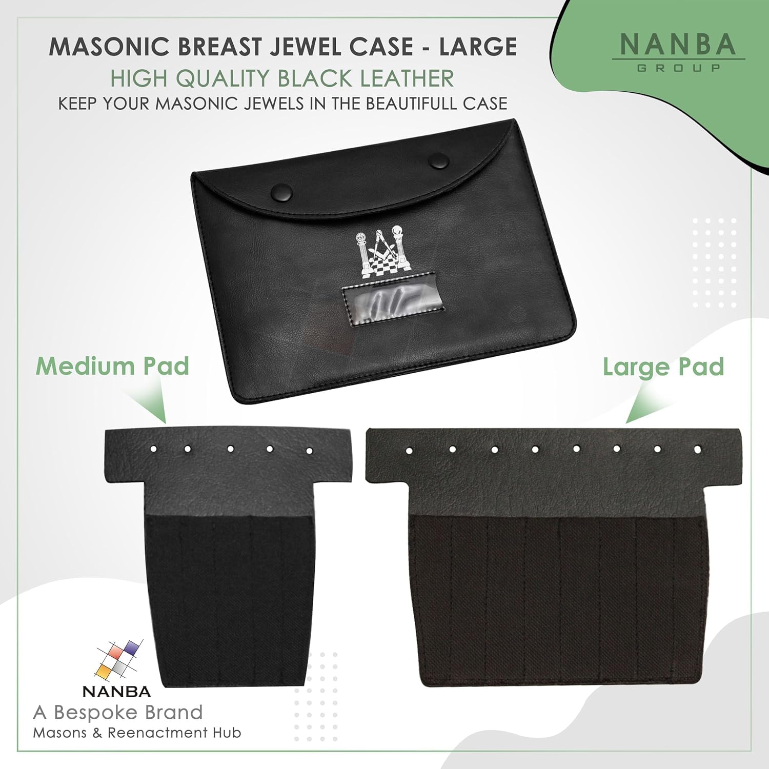 Premium Masonic Regalia Pocket Jewel Holder Case with 2 Pads– Leather Carry Wallet with Soft Lining for Freemason Lodge Jewels, Pins & Badges