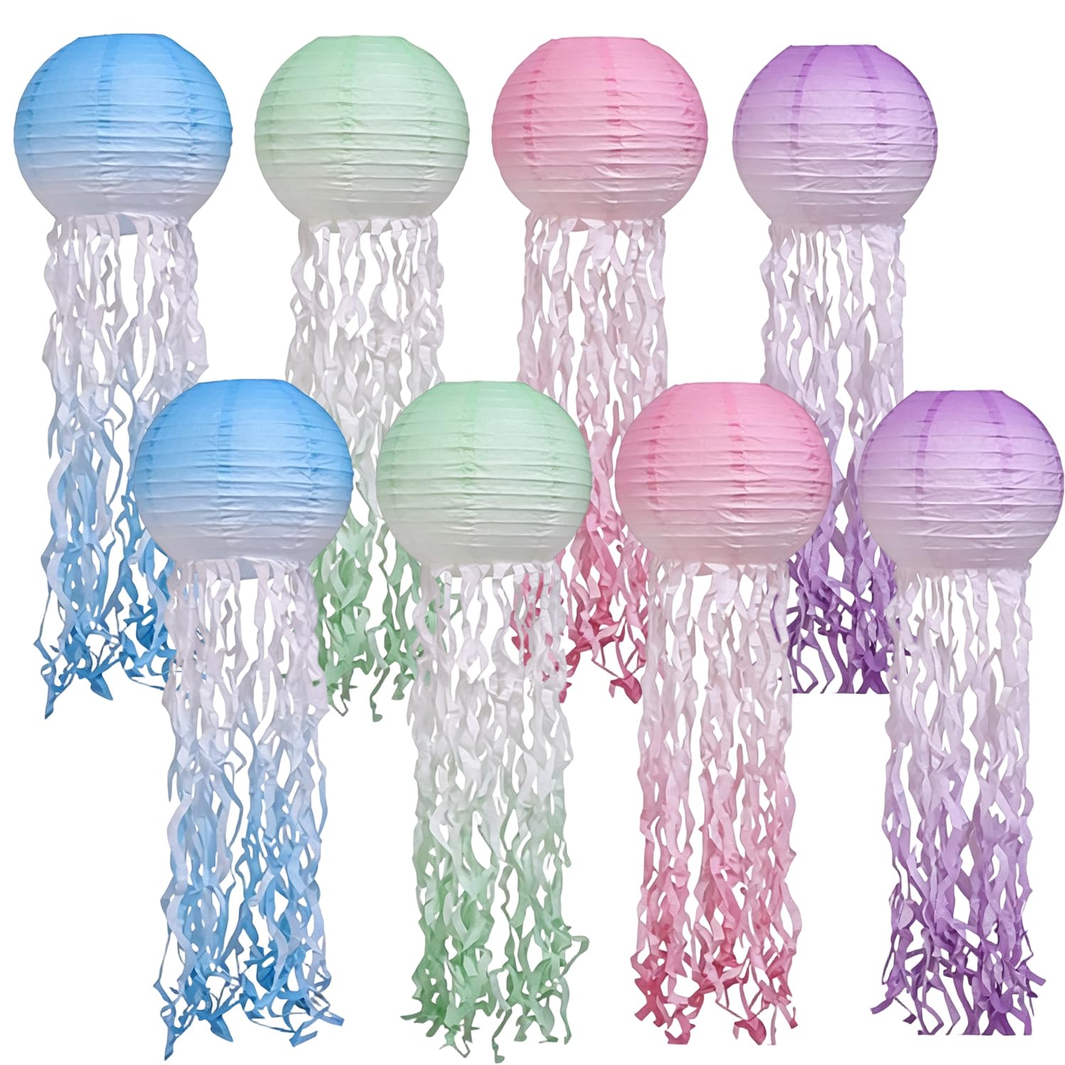 8 sztuk papierowych lampionów z meduzy, gradientowe lampiony, dekoracja na imprezę | Papierowe lampiony z meduzami z delikatnym gradientem na ocean motyw urodziny impreza syrenka impreza ogród wesele