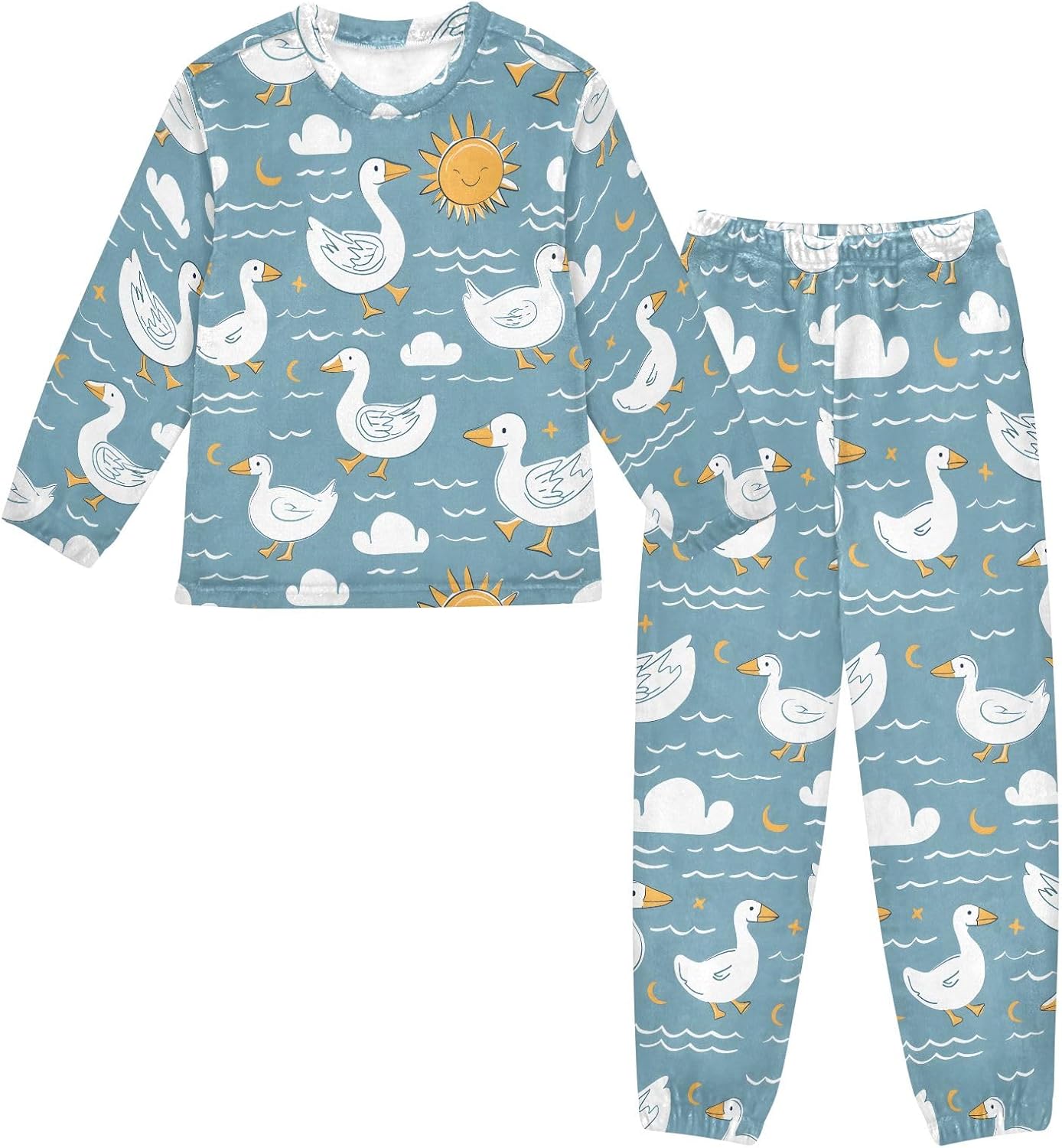 Kids Flannel Sets Duck Clouds and Sun Warm Plush Relaxed Clothing for Boys and Girls