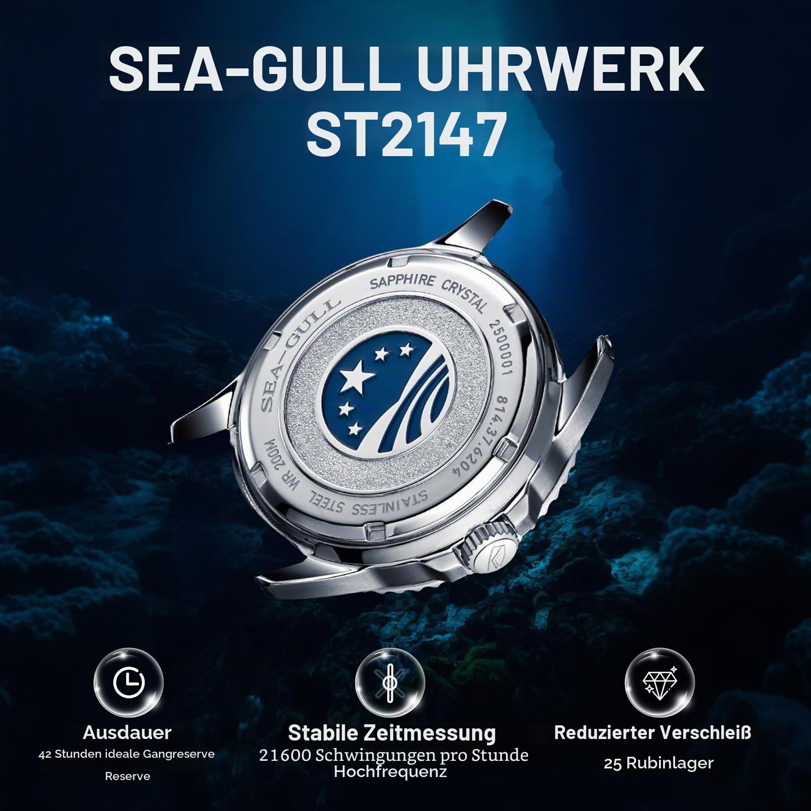 SEA-GULL Automatische mechanische Taucheruhr für Herren, 200 m, wasserdicht, Business-Kleid, leuchtender Kalender, Armbanduhren, 40 mm, Ozean-Serie 6204
