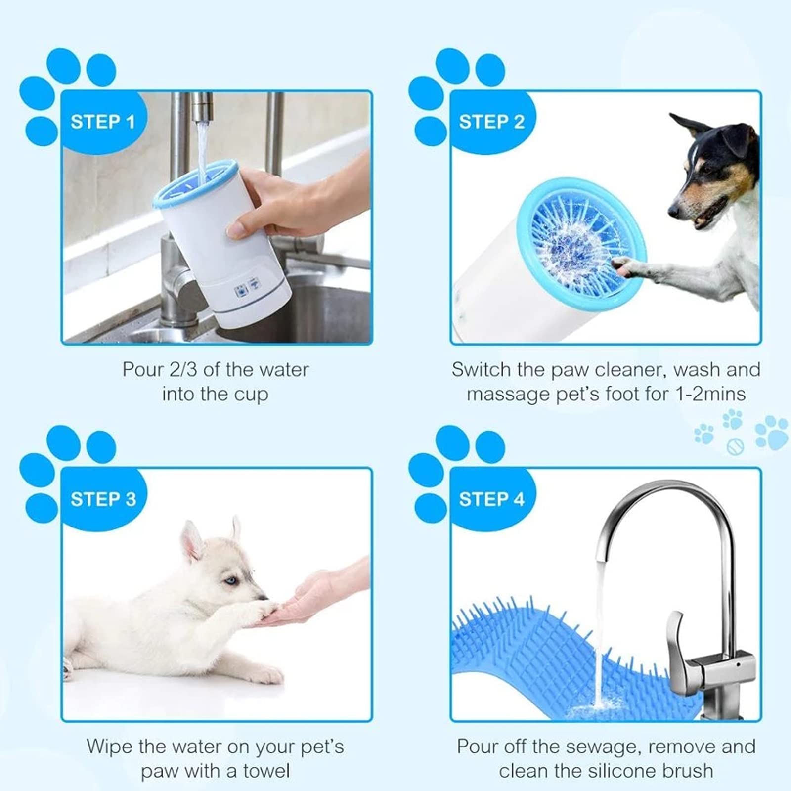 Lave-Pattes électrique, Outil de Nettoyage des Pattes Chien et Chat for boueuses avec Cordon USB Serviette(Black,L)