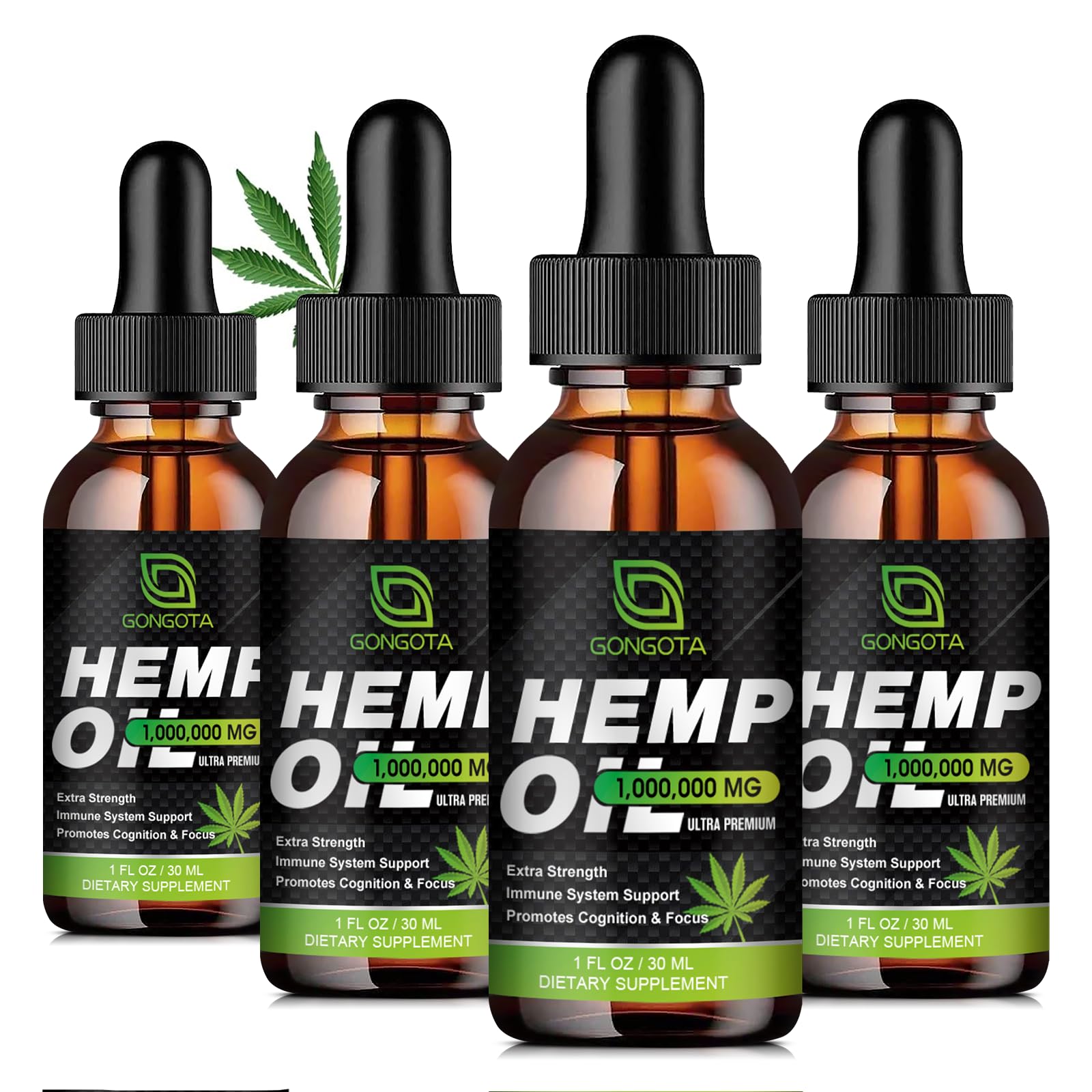 (4-Pack) High Potency Hemp Oil - 1,000,000 Maximum Strength - Helps Relaxation, Stress, Calming, Sleep - Organic Hemp Oil Extract - Vegan, Immunization Support, Non-GMO