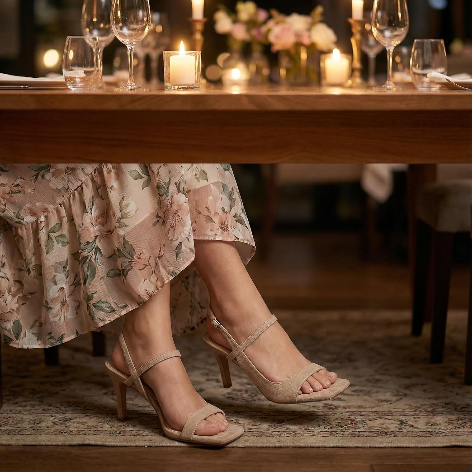 Women's Stiletto Heeled Sandals Square Open Toe 3 Inch Thin High Heels Ankle Strap Elegant Heels for Wedding Party Prom or Daily Wear - Image 3