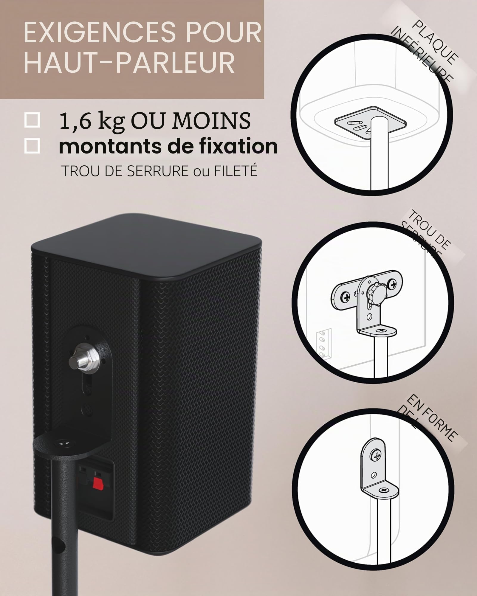 SANUS Support D'enceinte Universel Pour Petit Haut- Parleurs A Hauteur Réglable - S'allonge De 28 "à 38" - Supporte Les Petites Enceintes Satellites Allant Jusqu'a 2KG (Compatible Avec Bose, Harmon Kardon, Polk, JBL, KEF, Klipsch, Sony et autres) - Ensemb