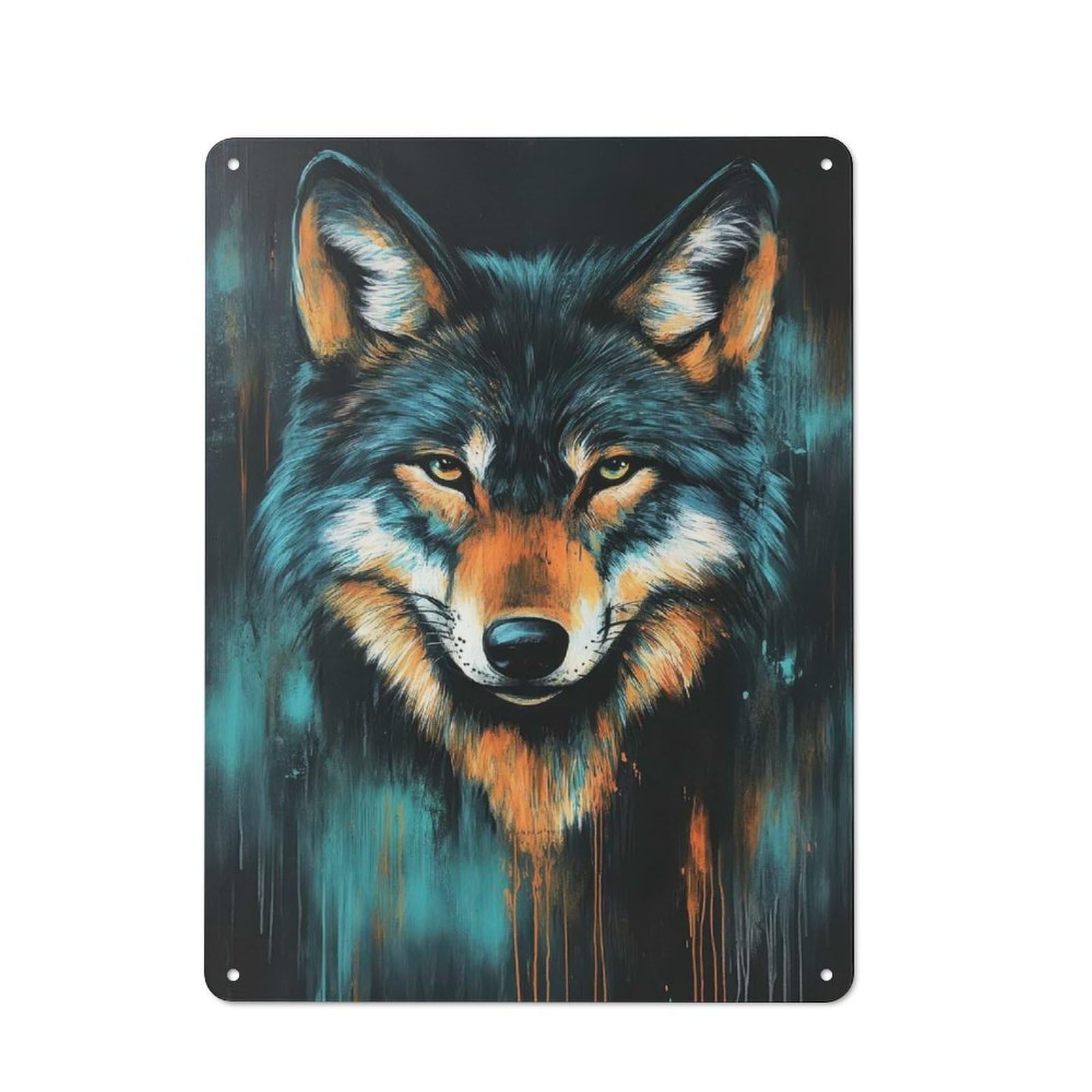 Junmoney Wolf Portrait Painting Metal Plaque 40X30cm With For Garage Wall, Vintage Decor, Autumn Home Decor For Collectors Of Metal Signs