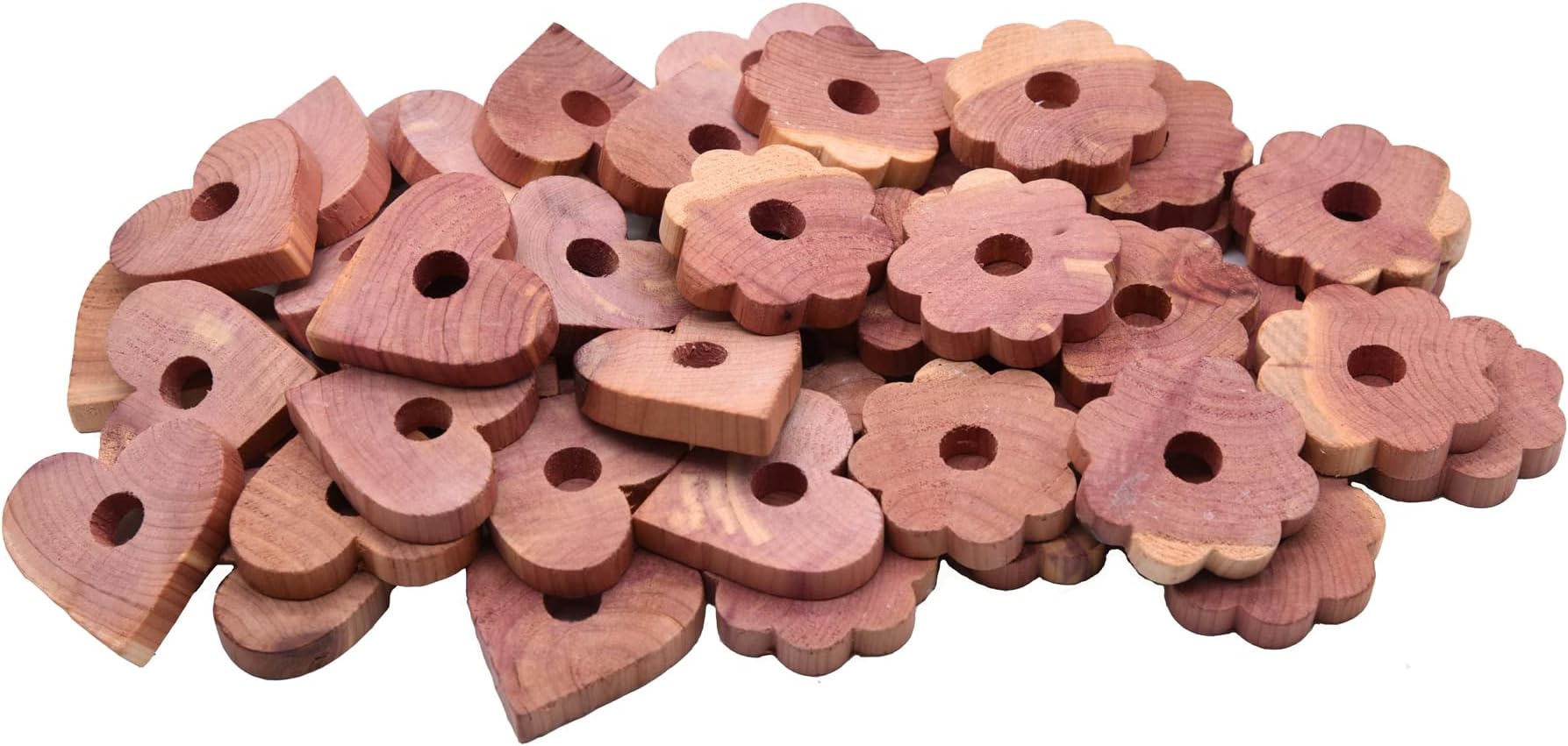 Wahdawn Aromatic Red Cedar Blocks for Clothes Storage, Fresh Scent Cedar Rings and Big Hearts for Closets and Drawers, Natural Car Air Freshener Shoes Odor Remover [40]