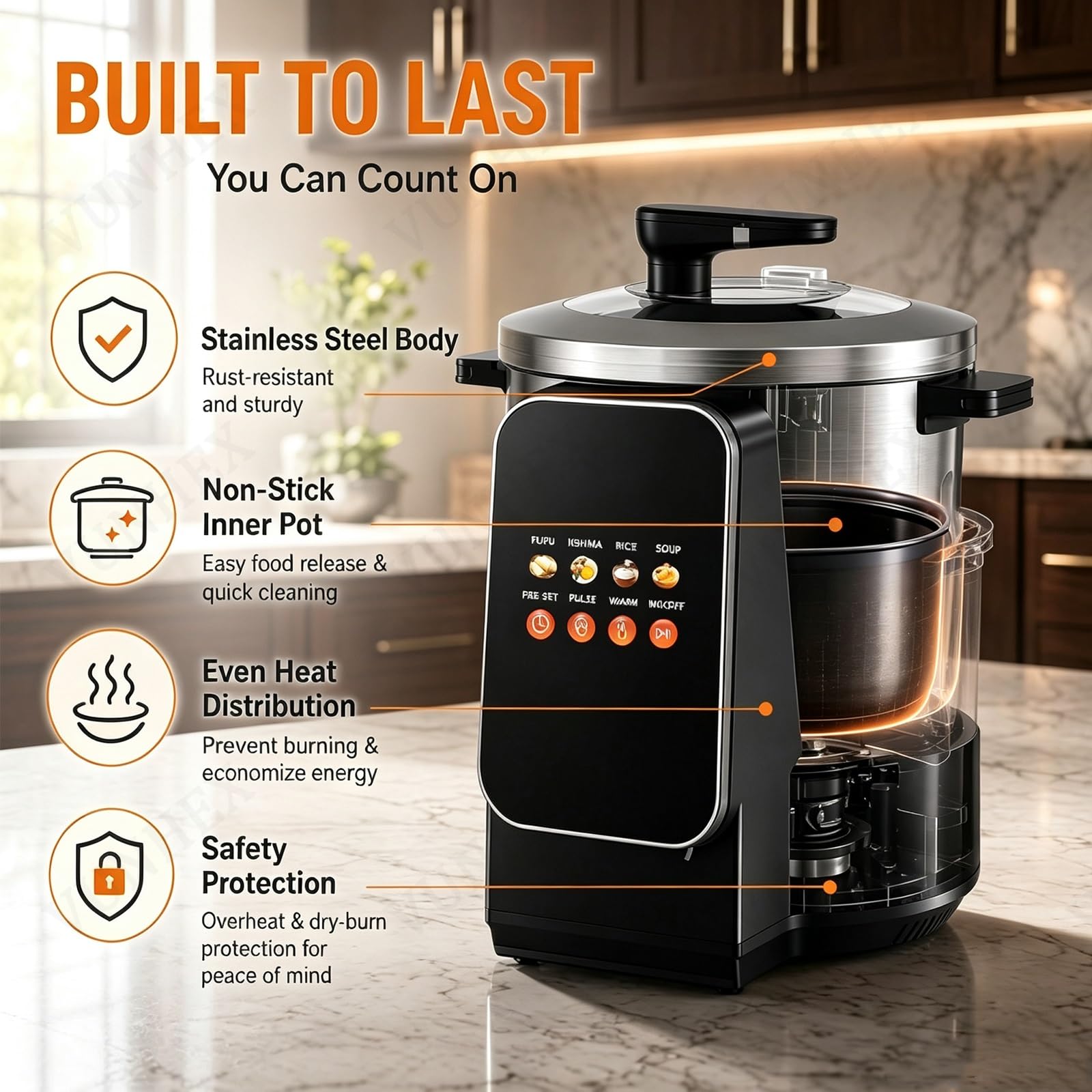 Machine Automatique Pour Pâtes Alimentaires Africaines (Fufu) | Robot culinaire grande capacité (6 L) avec écran tactile LED intelligent, pour Eba, Amala et Banku, accélère le service