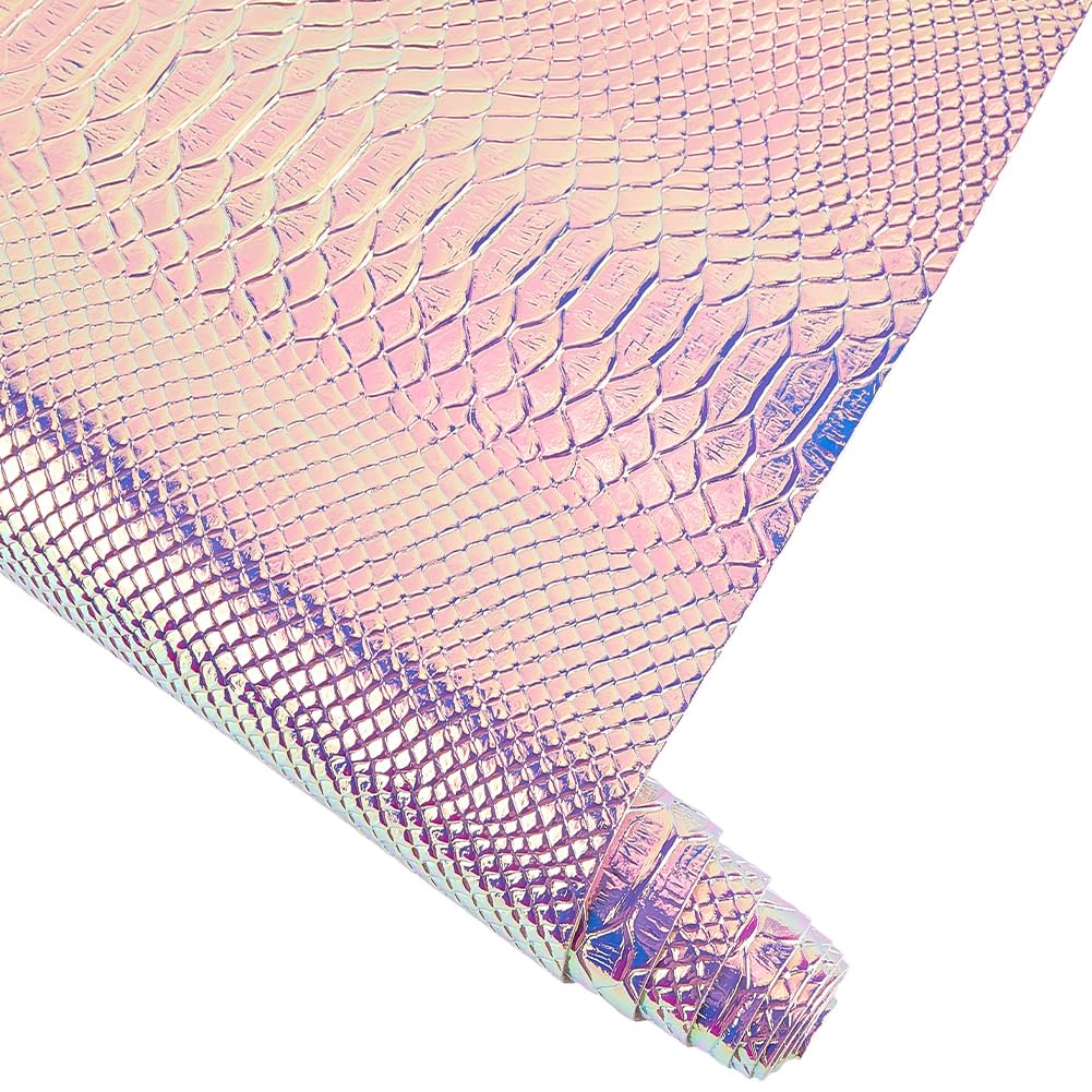 CALFOVERA 135 x 30cm Holographic Snake Embossed PU Leather Sheet Synthetic Vinyl Fabric Snake Textured Glossy Mirrored Faux Leather Rolls for DIY Crafts Earring Handbang Making(Medium Slate Blue)