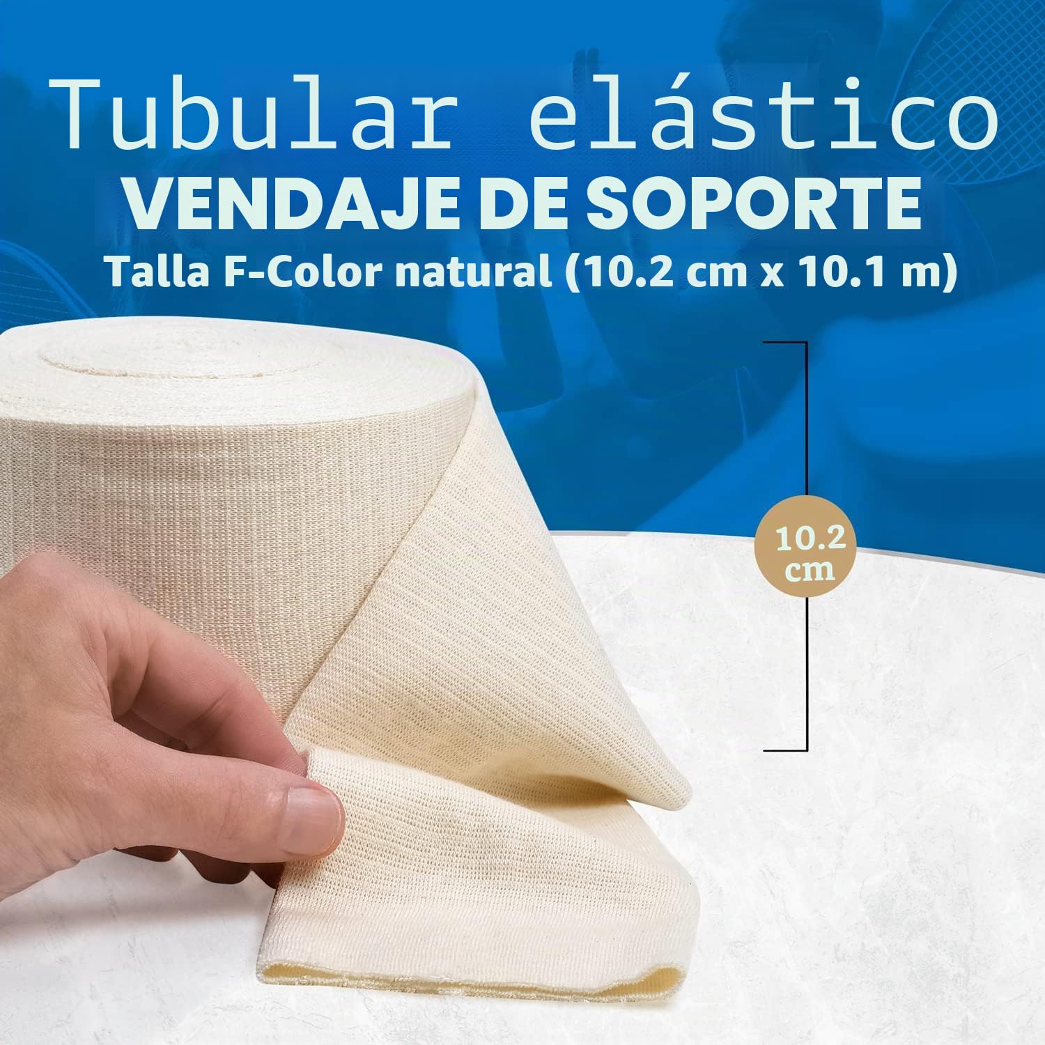 Vendaje elástico de soporte, talla F, caja de 10 m - Color natural (4 "x 33 pies) Vendaje grande para apoyo de rodillas y muslos de mediano a grande, algodón spandex
