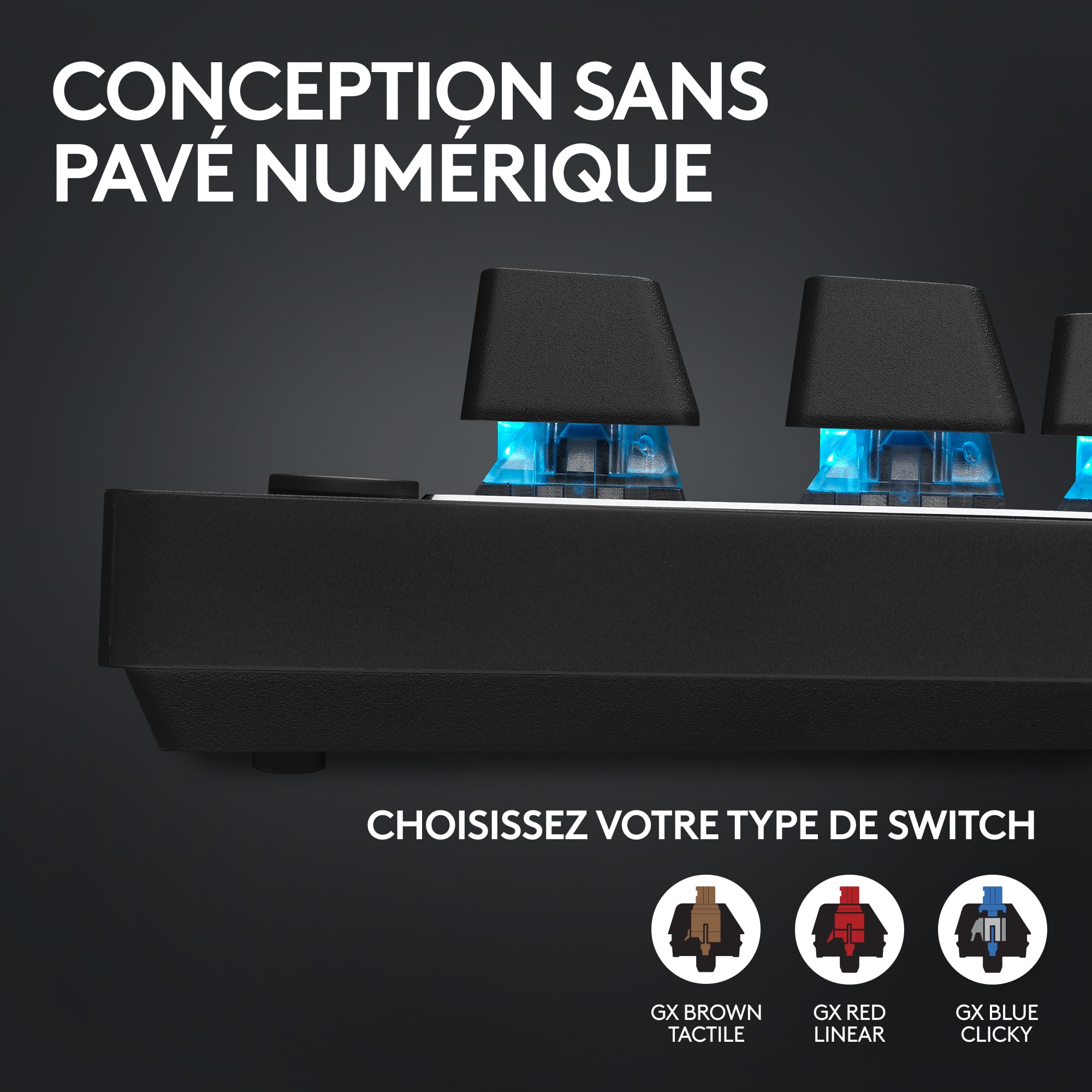 Logitech G PRO X TKL LIGHTSPEED clavier de jeu sans fil, ultra-portable, sans pavé numérique, LIGHTSYNC RVB, touches en PBT, switchs Tactile (GX Brown), AZERTY Français, PC - Noir